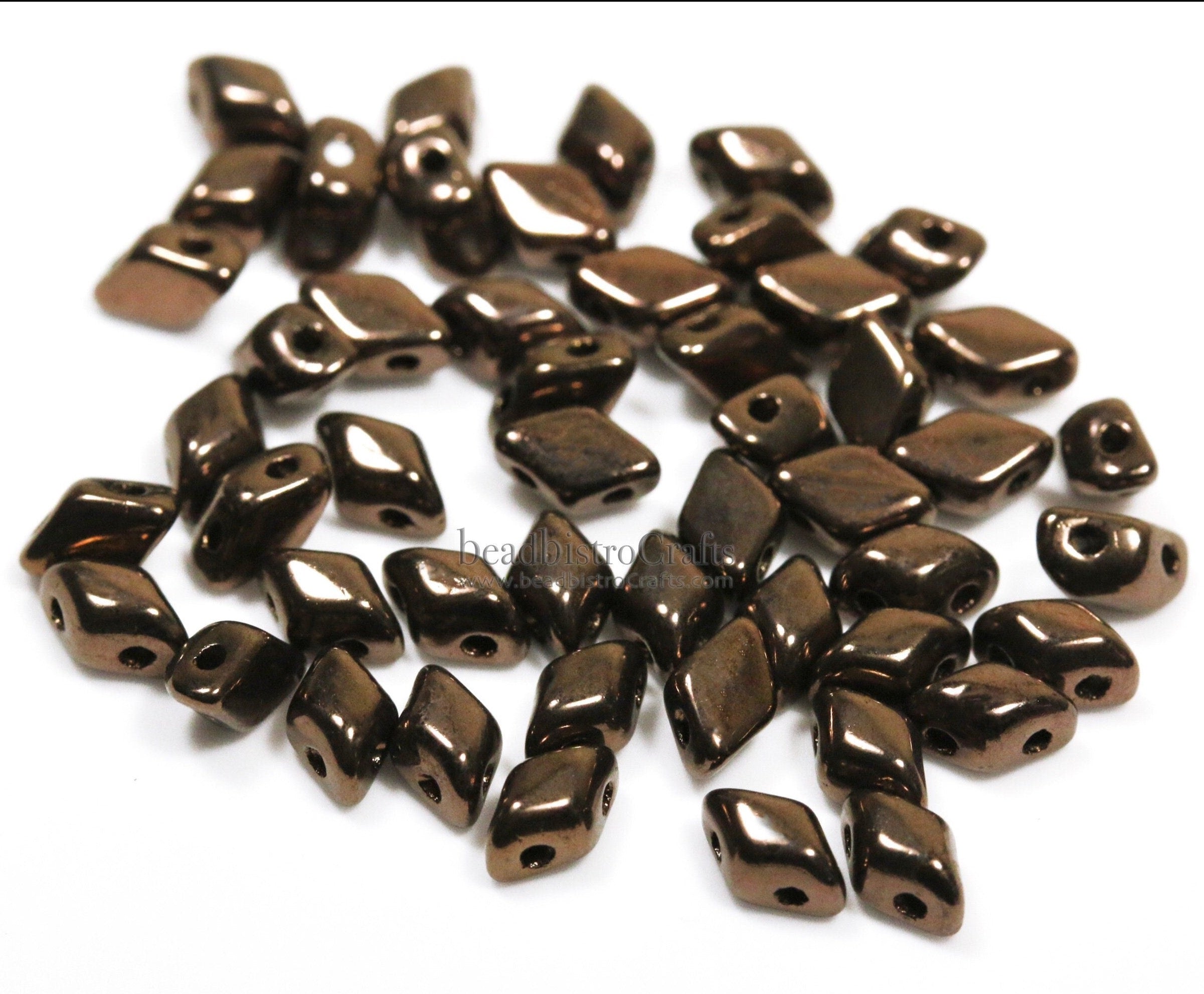 120pcs Czech MINI GemDuo beads - 2 hole beads - Jet BRONZE - 6x4mm