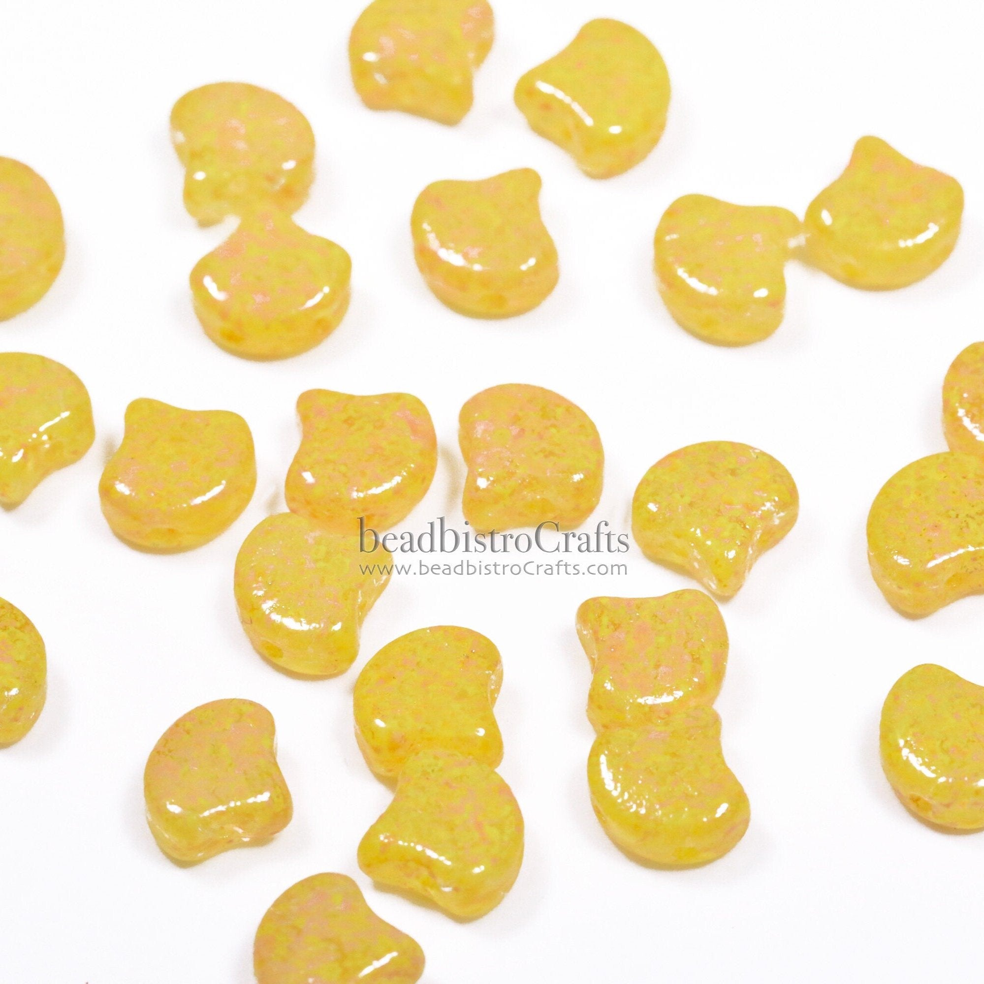 40pcs Czech 2-hole GINKO beads - Ginko Duo - Crystal CONFETTI Splash PINK Lemonade * New Ginko bead Color *  7.5x7.5mm