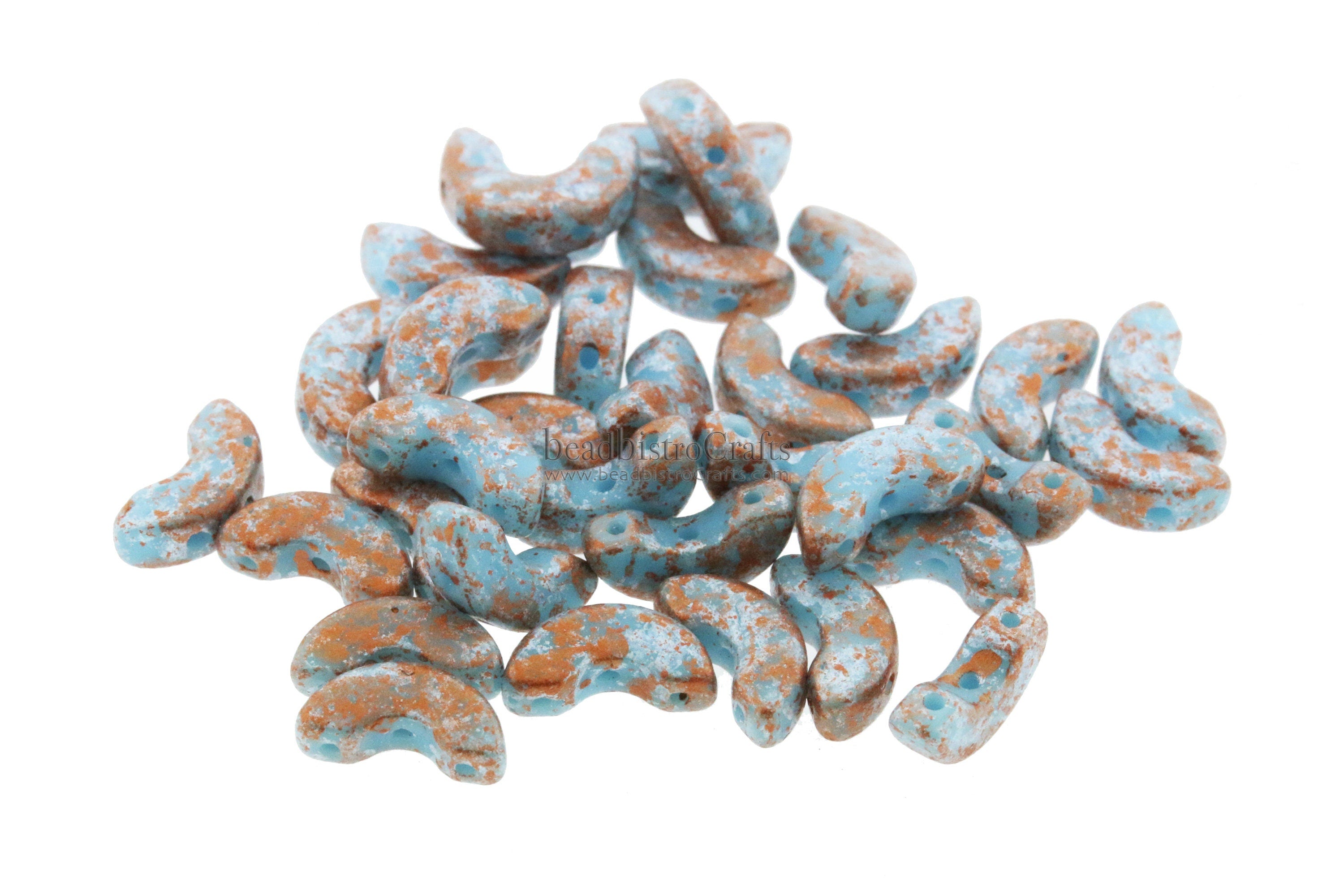 30pcs Czech ARCOS Les Perles Par Puca® beads - 3 hole beads - Opaque Blue Turquoise TWEEDY - 5x10mm