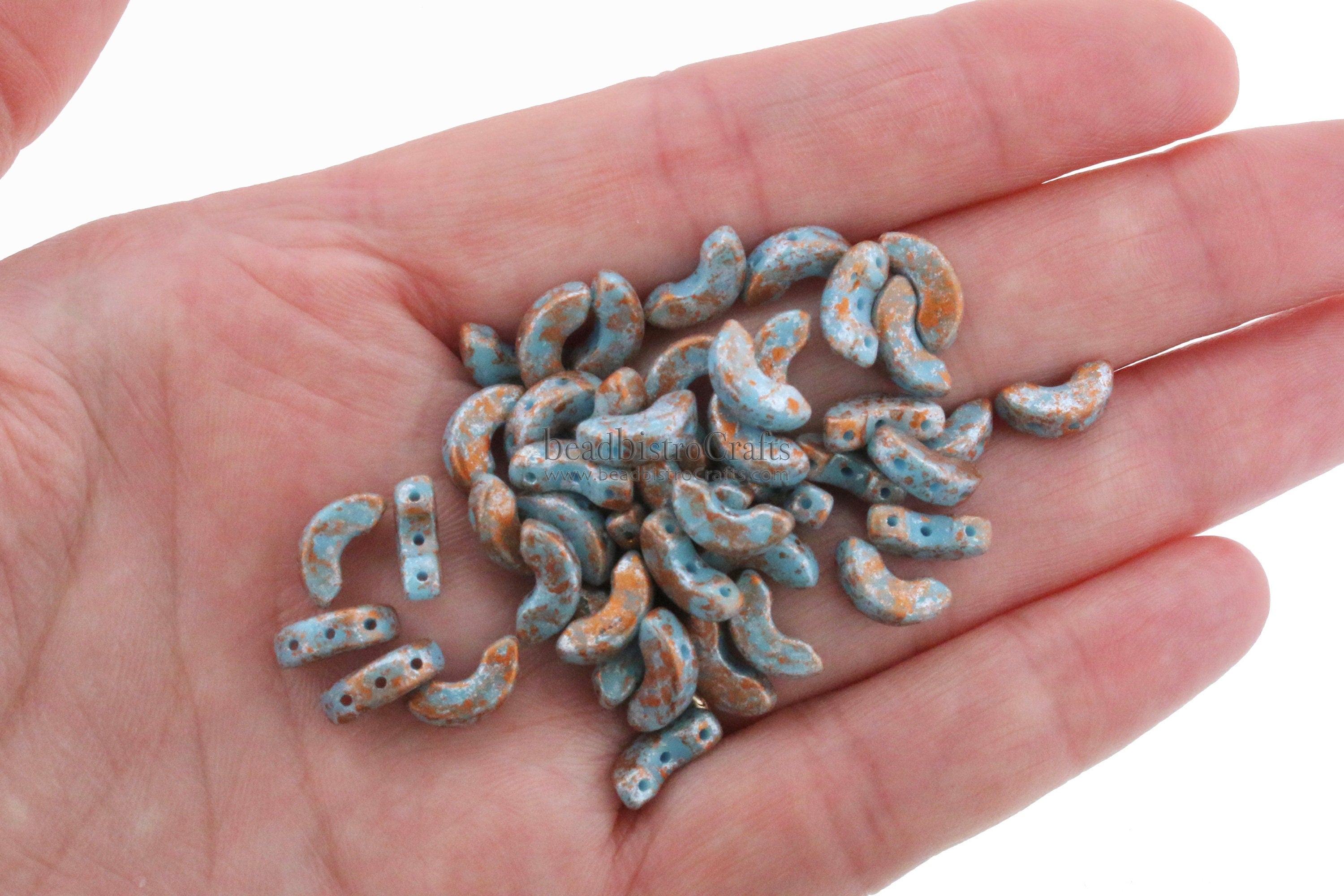 30pcs Czech ARCOS Les Perles Par Puca® beads - 3 hole beads - Opaque Blue Turquoise TWEEDY - 5x10mm