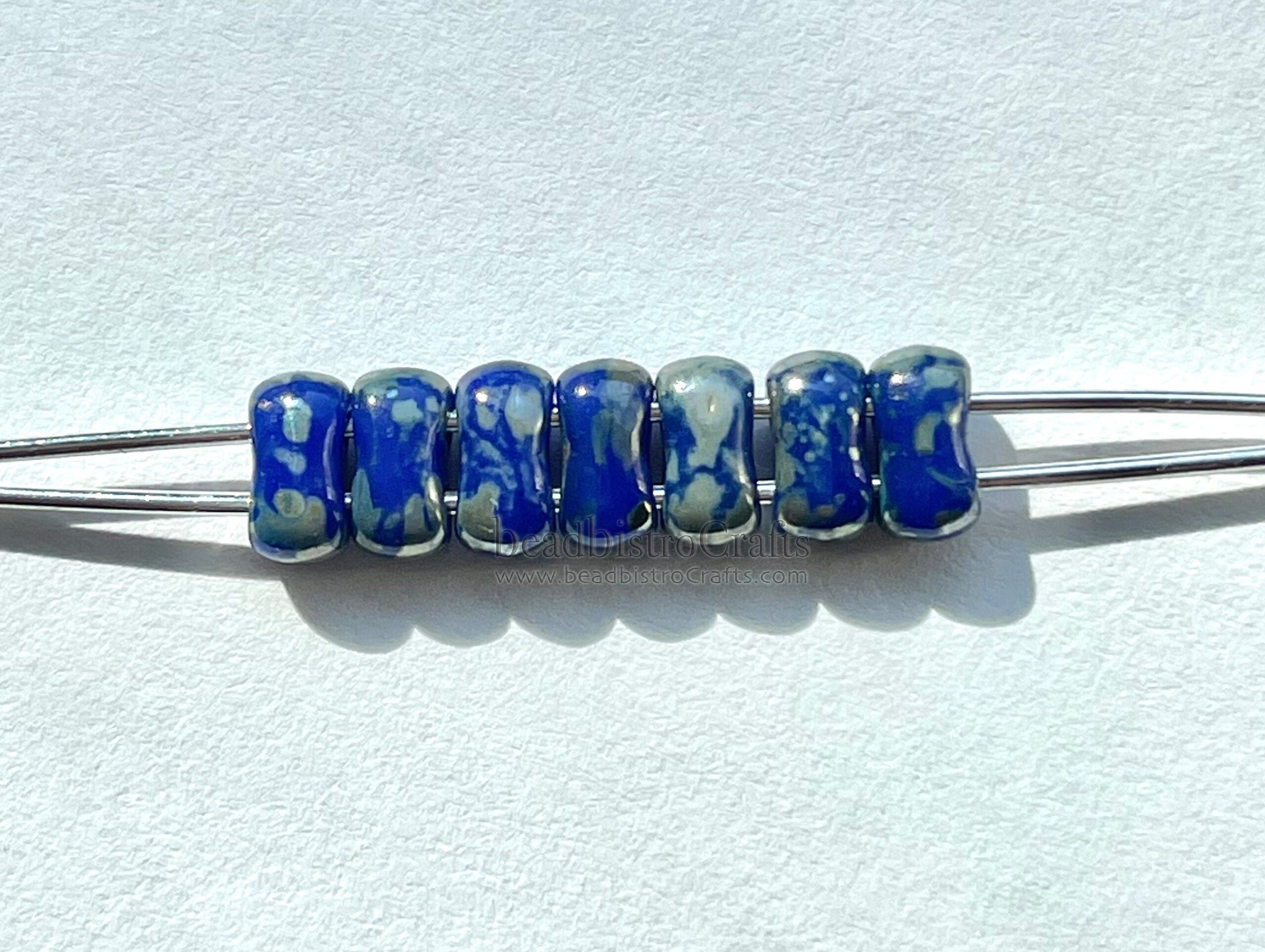 10g Czech Glass Bi-Bo bead - 2 hole beads Opaque Blue PICASSO (SILVER PICASSO) - Bow beads - 5.5x2.8mm