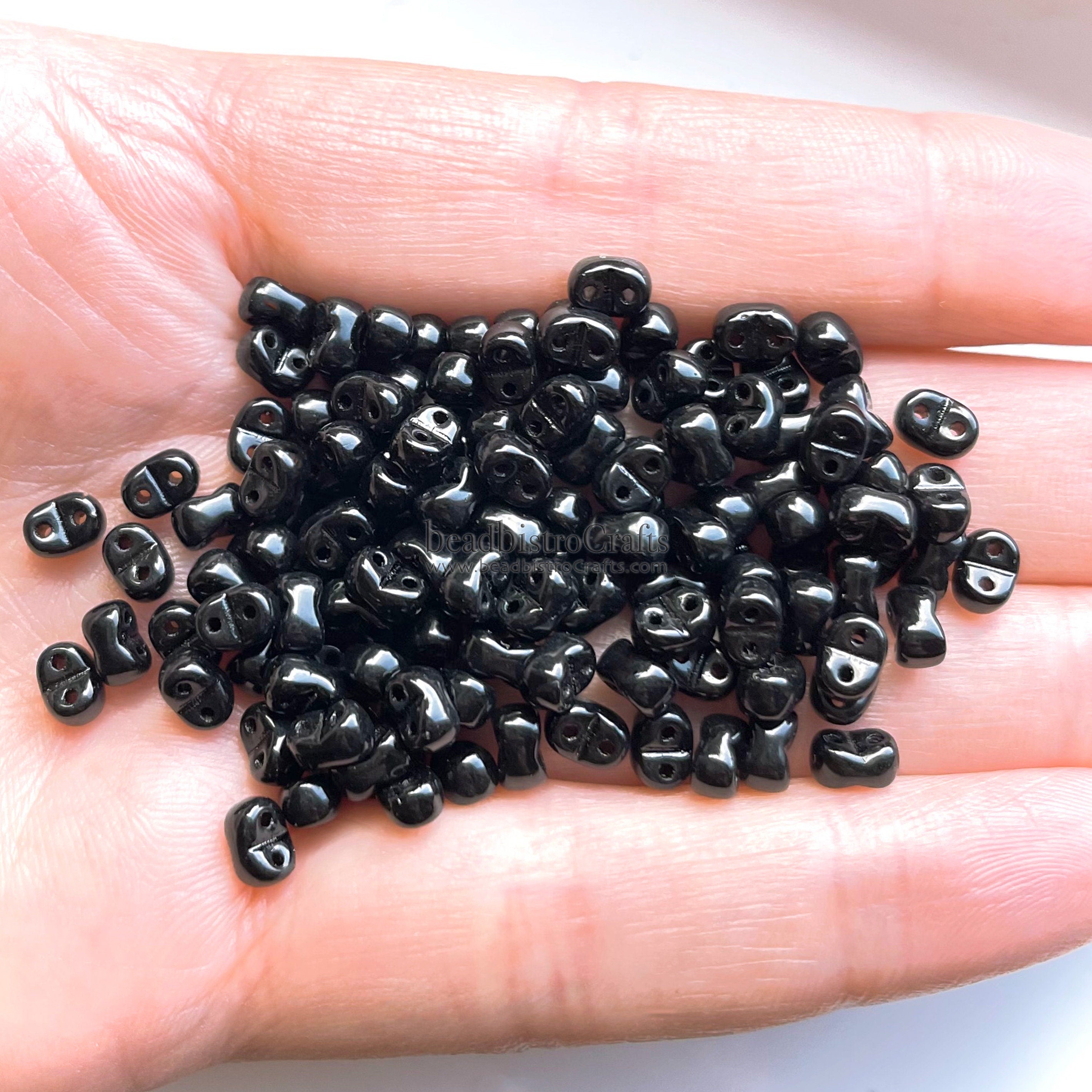 20g Czech Glass Bi-Bo bead - 2 hole beads - Jet Black - 5.5x2.8mm