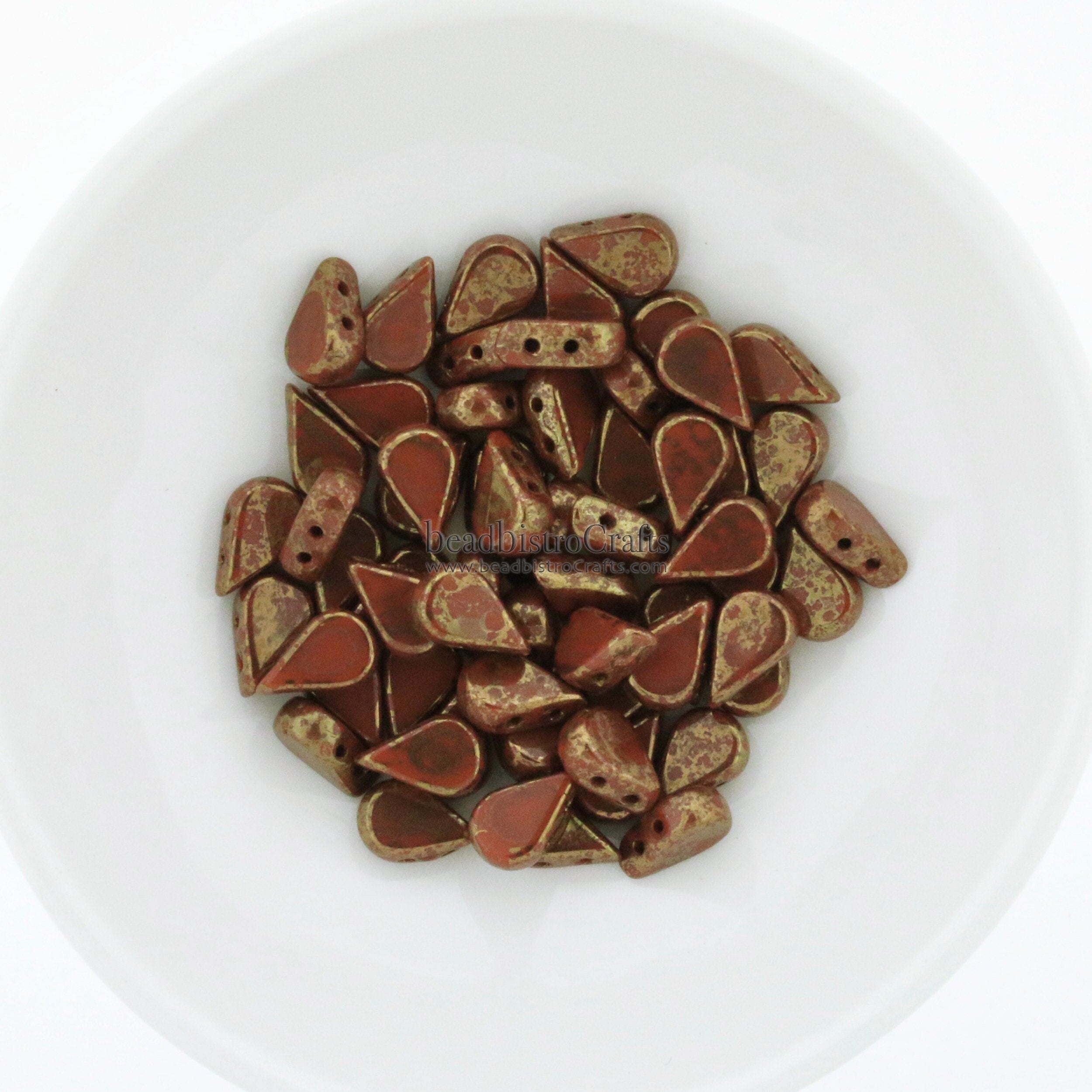 30pcs Czech AMOS® Par Puca® beads - 2 hole beads - Opaque Chocolate BRONZE - 5x8mm - drop beads