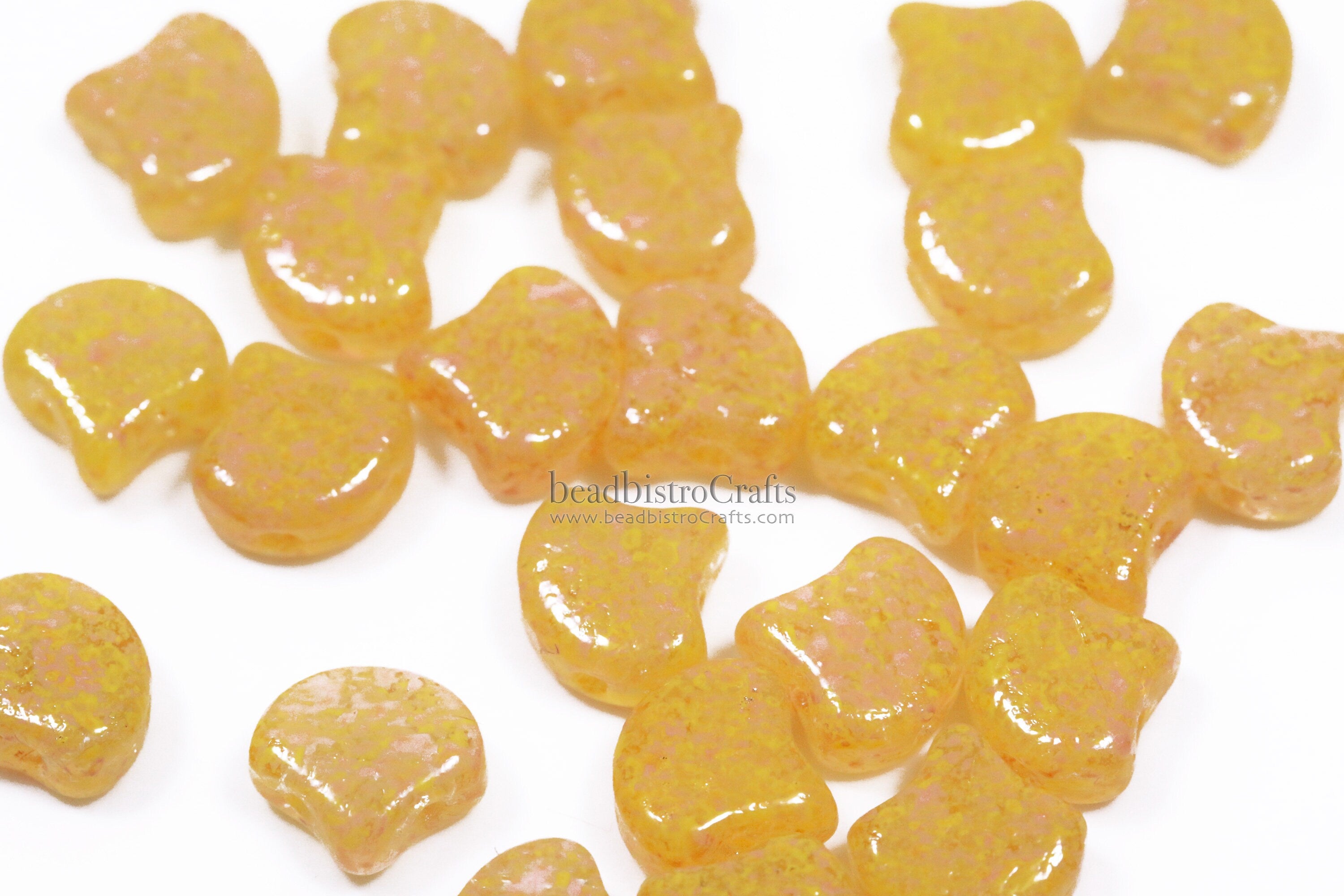 40pcs Czech 2-hole GINKO beads - Ginko Duo - Crystal CONFETTI Splash PINK Lemonade * New Ginko bead Color *  7.5x7.5mm