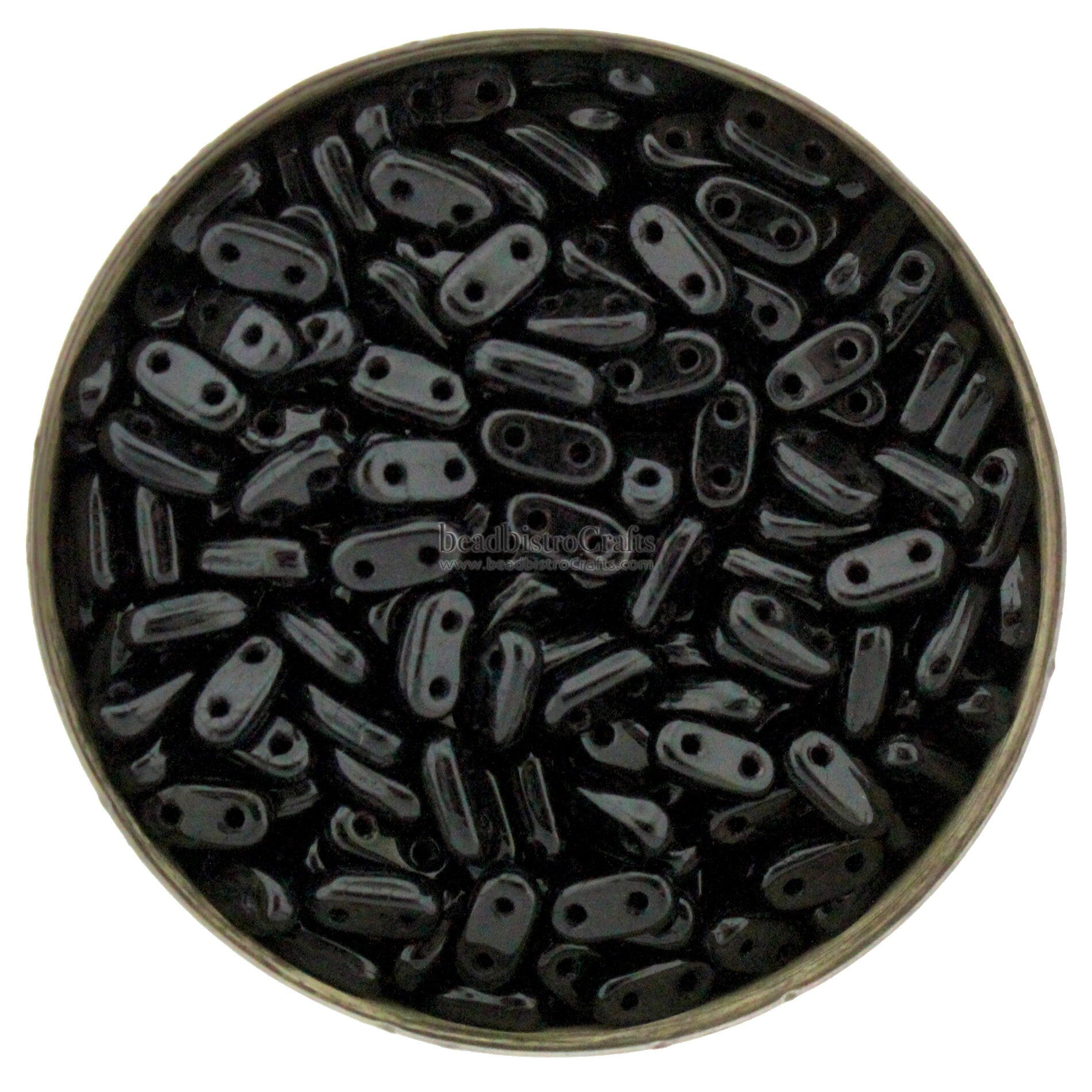 CzechMates 2 hole Bar Beads - 10g (~120pcs) Shim bar Beads Opaque JET Black - 6x2mm