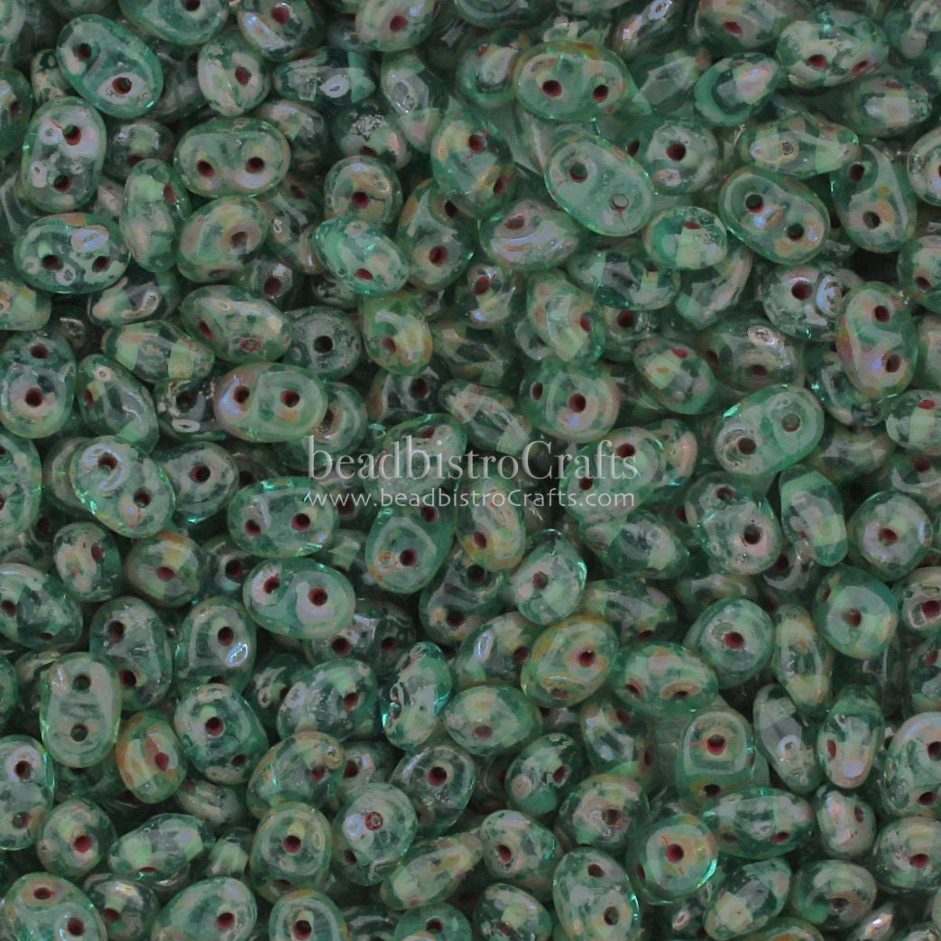 10g Czech SuperDuo 2 - hole beads - Aqua TRAVERTINE DARK ** 2.5x5mm