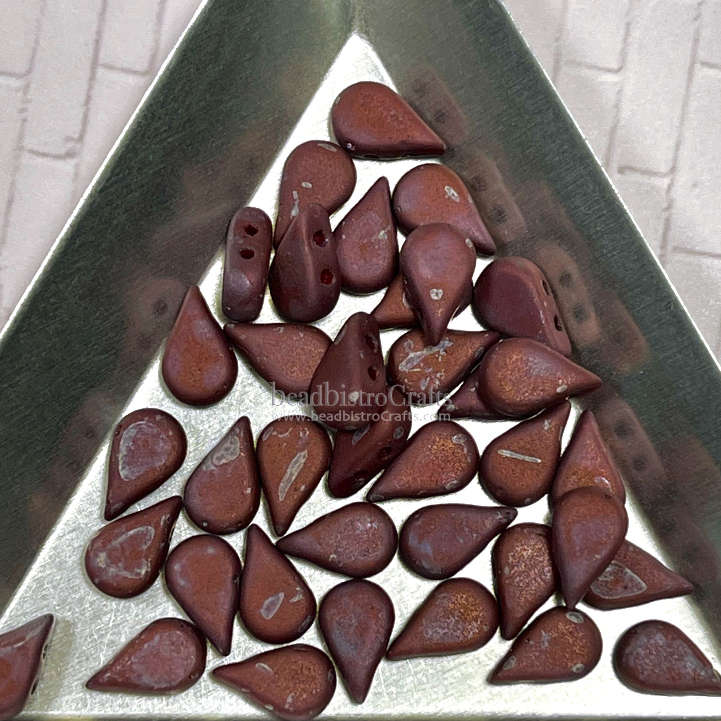 30pcs Czech AMOS® Par Puca® beads - 2 hole beads - Opaque Coral Red NEBULA MATTE - 5x8mm - drop beads