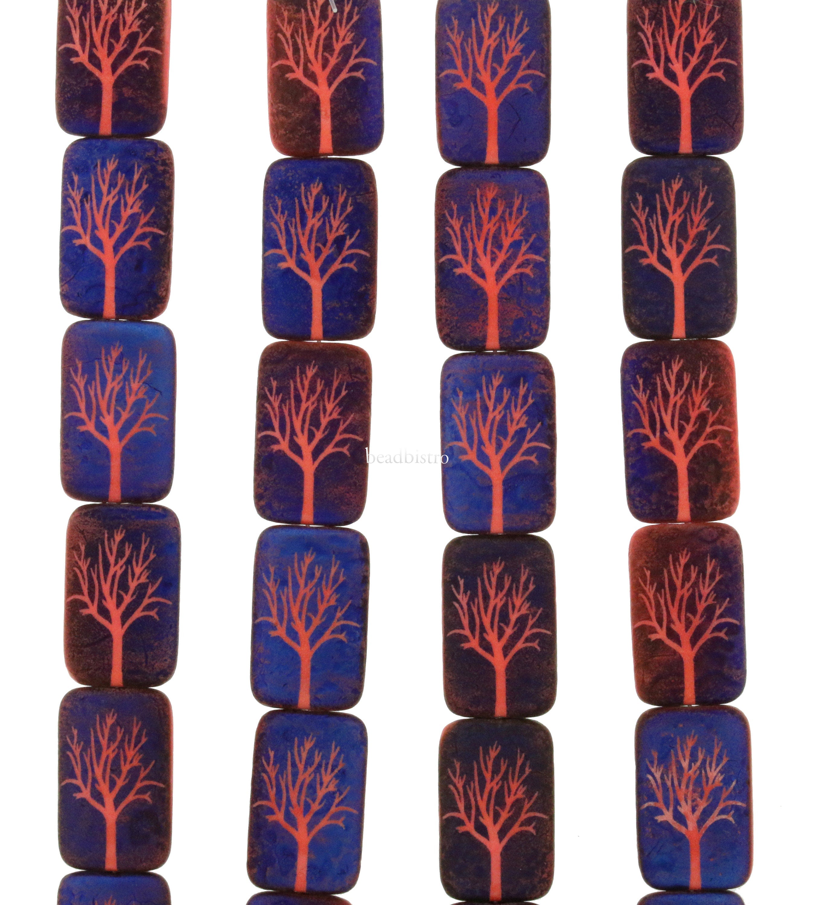 Czech Glass Beads ~ Winter Tree Opaque Coral Azuro Acid Sliperit - 18x12mm Laser Tattoo Etched Beads