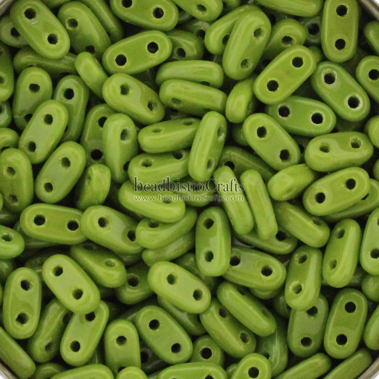 CzechMates 2 hole Bar Beads - 10g (~120pcs) Shim bar Beads OPAQUE OLIVE - 6x2mm