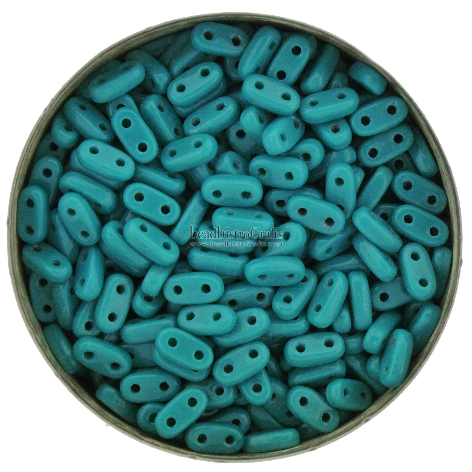 CzechMates 2 hole Bar Beads - 10g (~120pcs) Shim bar Beads Opaque Persian Turquoise - 6x2mm