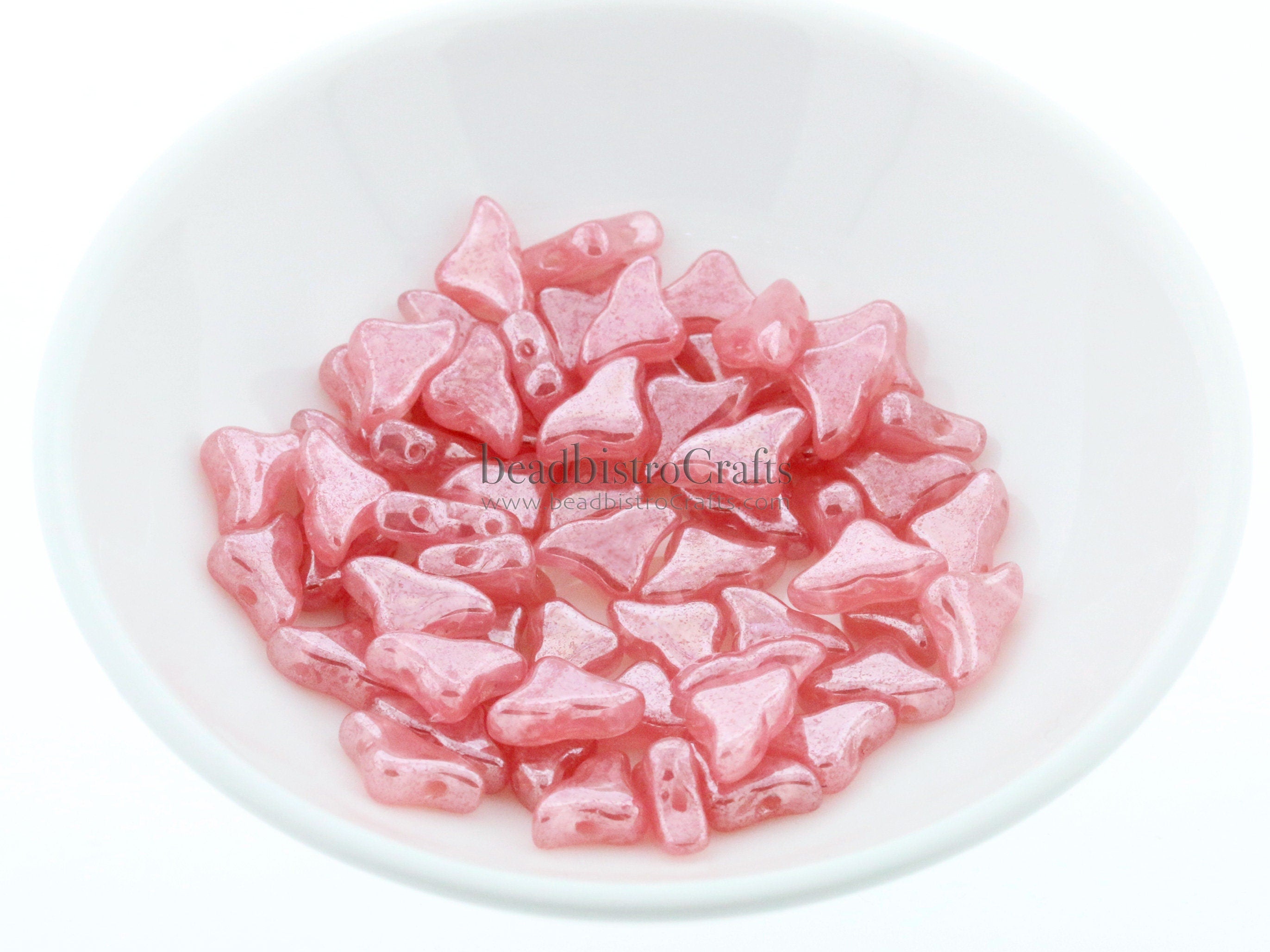 30pcs Czech HELIOS® Par Puca® beads - 2 hole beads - Rose Opal LUSTER - 6x10mm