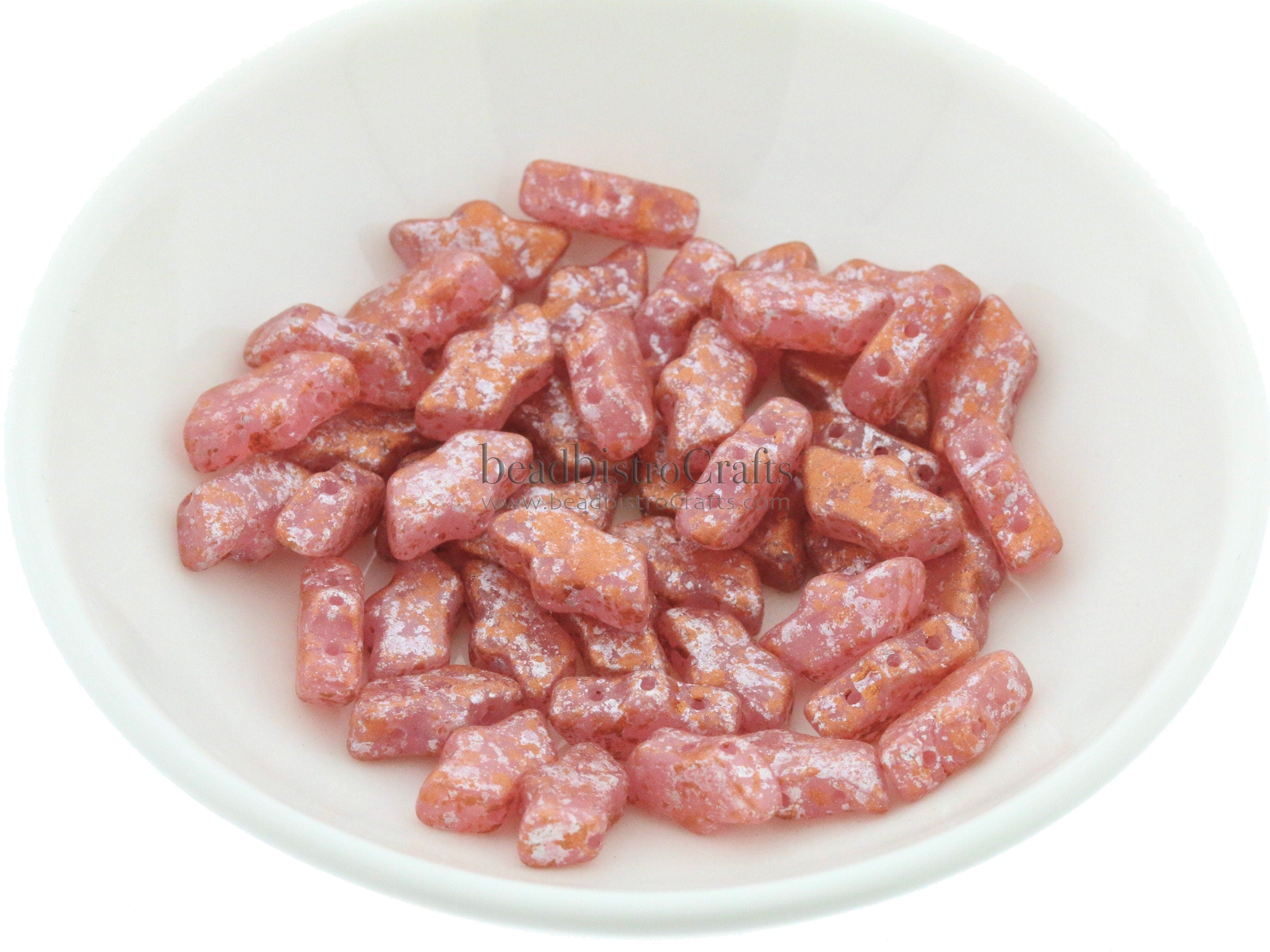 20pcs Czech DELOS® Par Puca® beads - 3 hole beads - Rose Pink Opal TWEEDY - 6x11mm