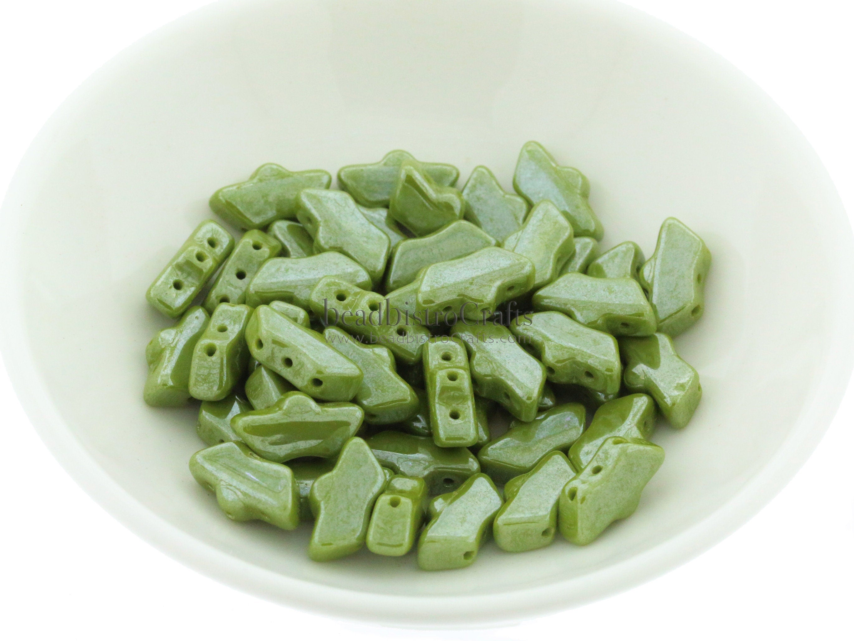 20pcs Czech DELOS® Par Puca® beads - 3 hole beads - Opaque Olive LUSTER - 6x11mm
