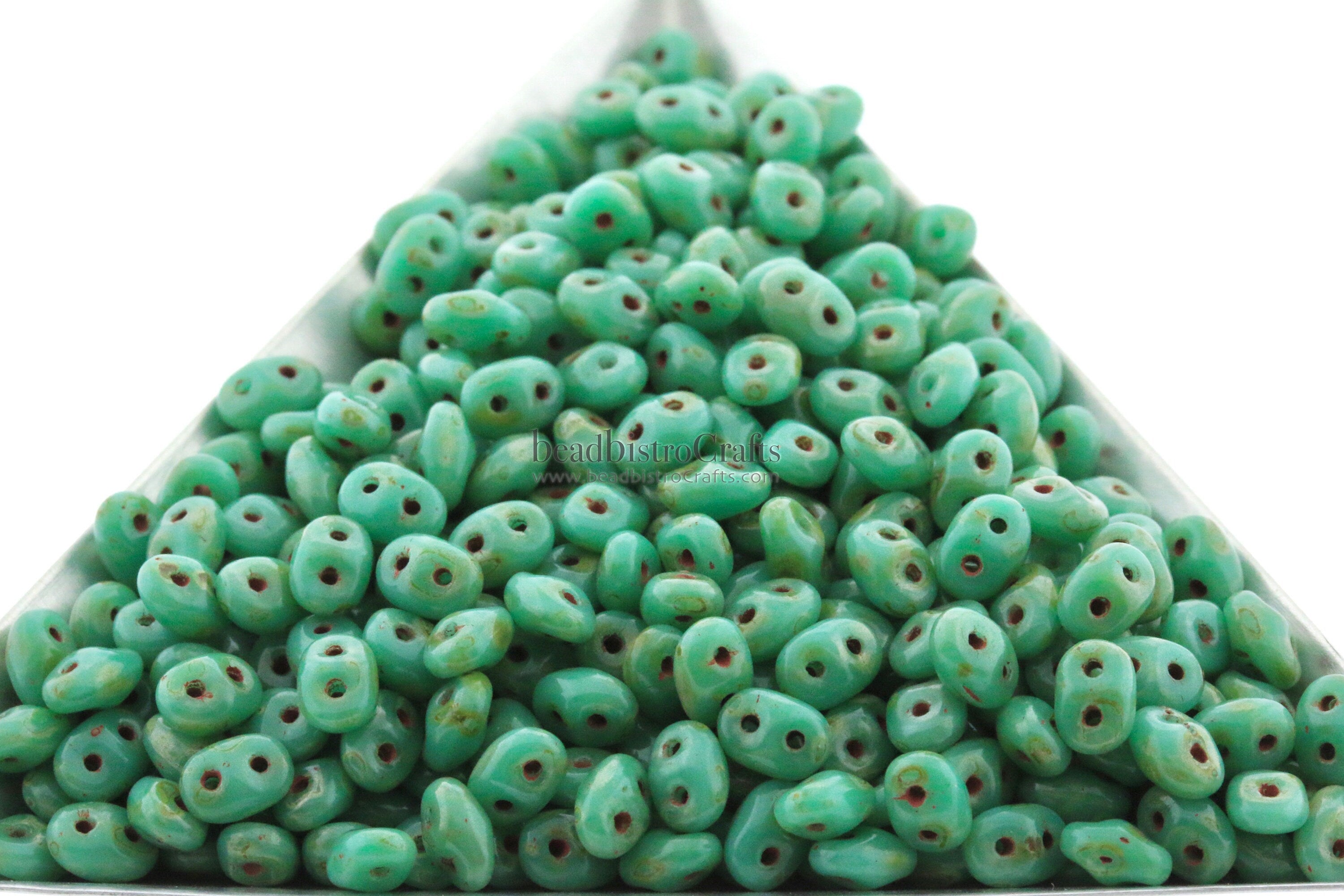 10g Czech SuperDuo 2 - hole beads - Opaque Green Turquoise TRAVERTINE ** - 2.5x5mm