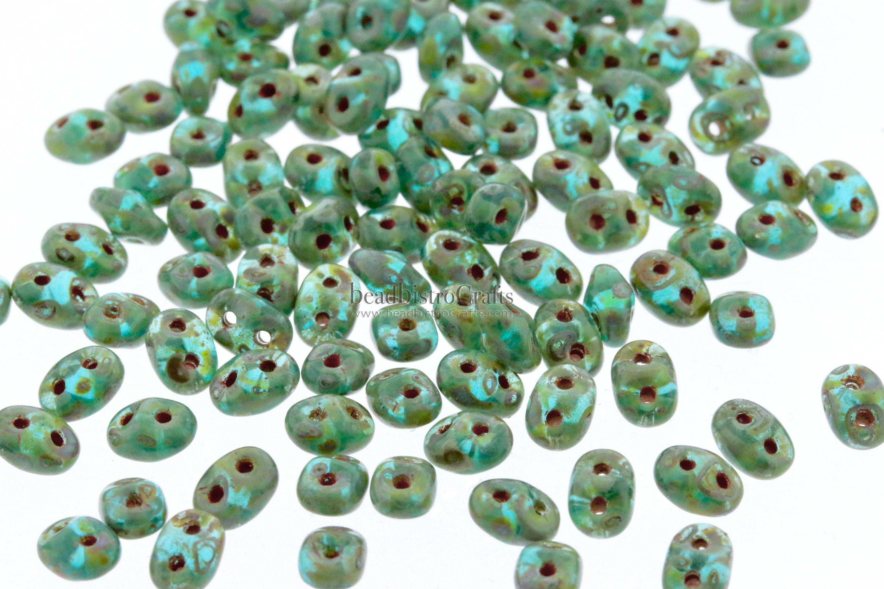 10g Czech SuperDuo 2 - hole beads - Aqua TRAVERTINE DARK ** 2.5x5mm