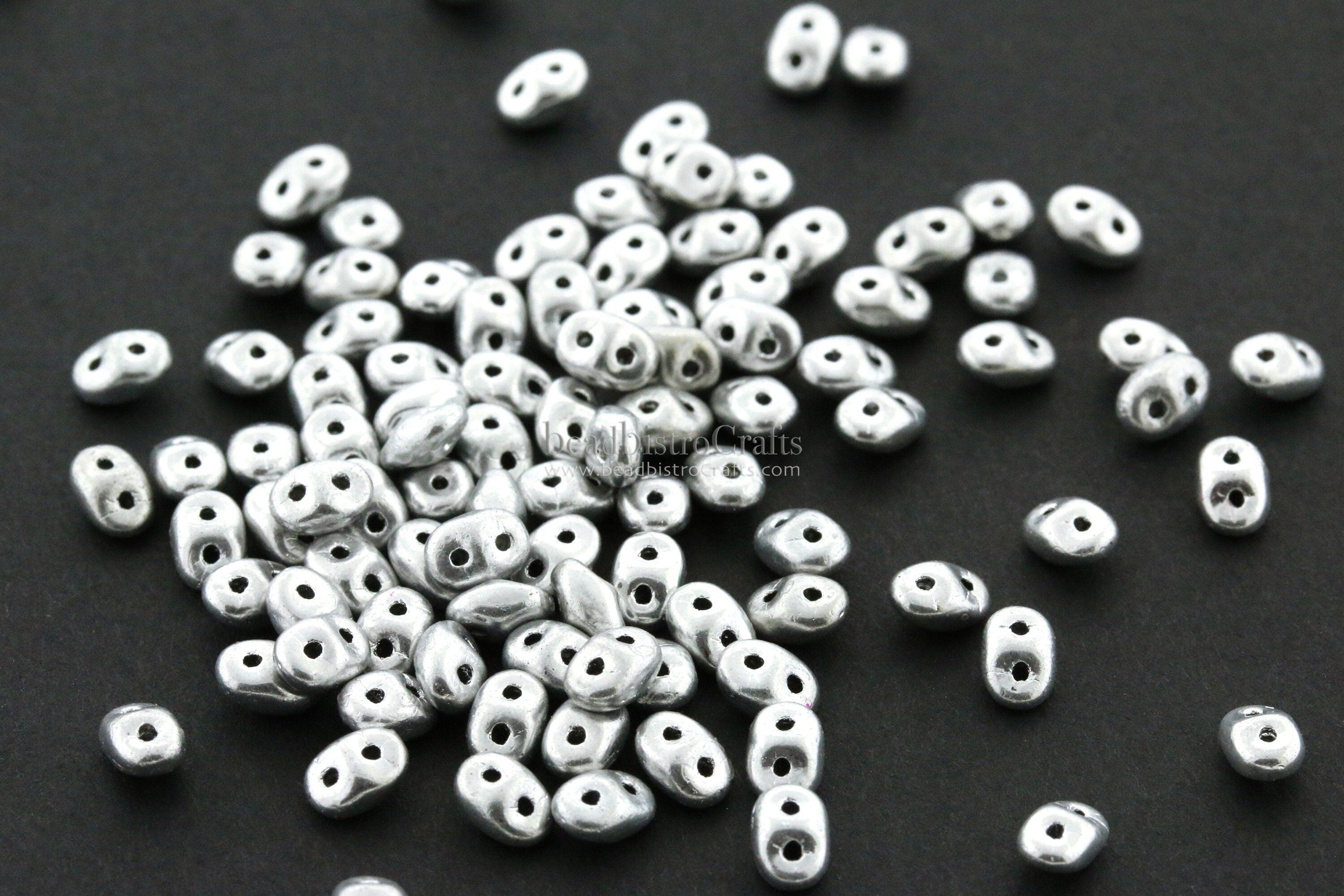 10g Czech SuperDuo 2-hole Beads - Crystal FULL LABRADOR (Silver) * 2.5x5mm