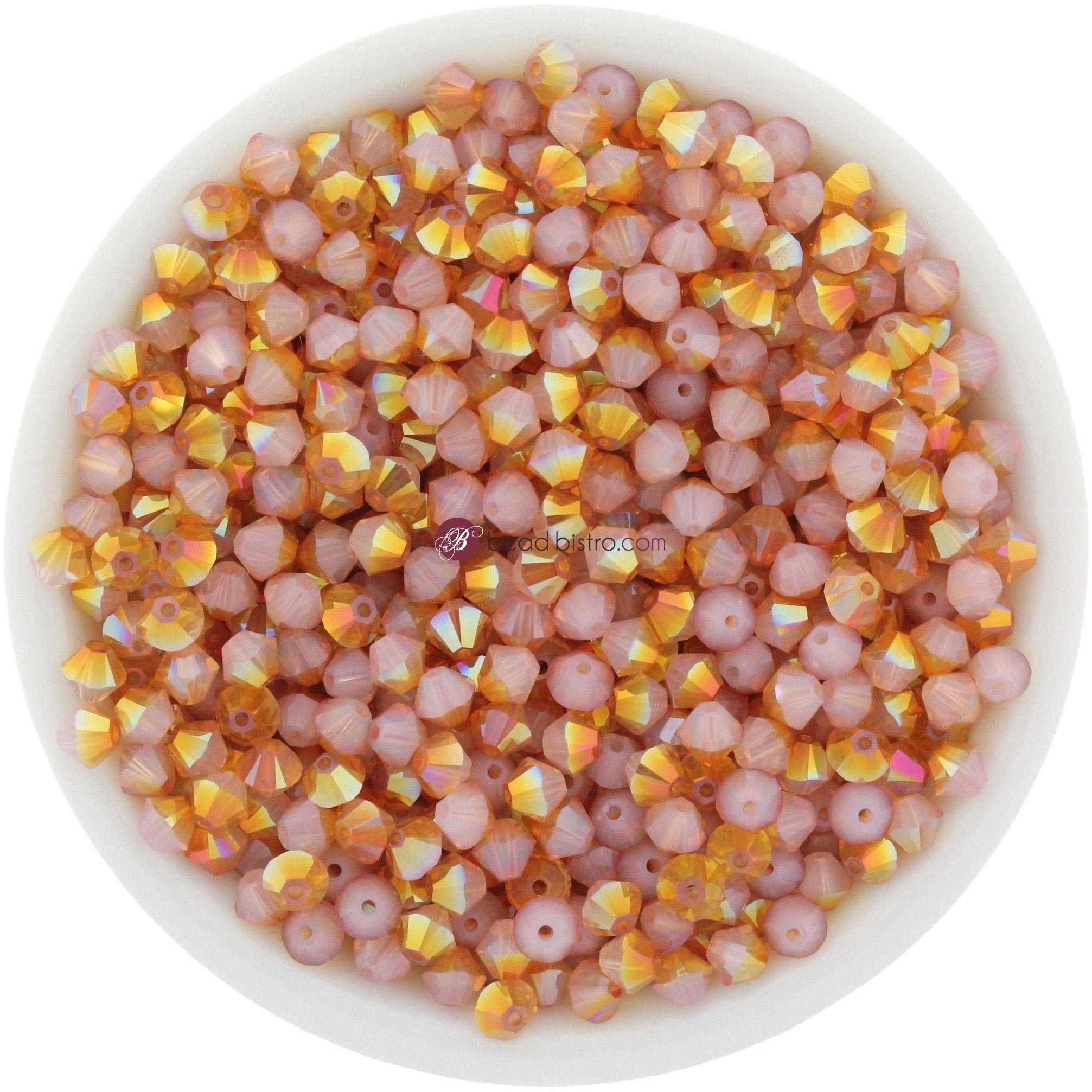 Preciosa Bicones White Opal Summer Blush 3mm, 4mm, 6mm Crystal Bicones