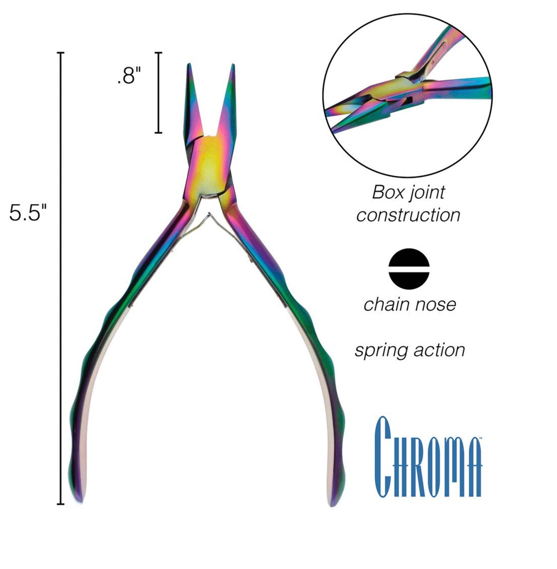 Chroma Series Chain Nose Pliers, Stainless-Steel Head, Rainbow Titanium Coating, Contoured Comfort Grip Handle and Double-Leaf Spring