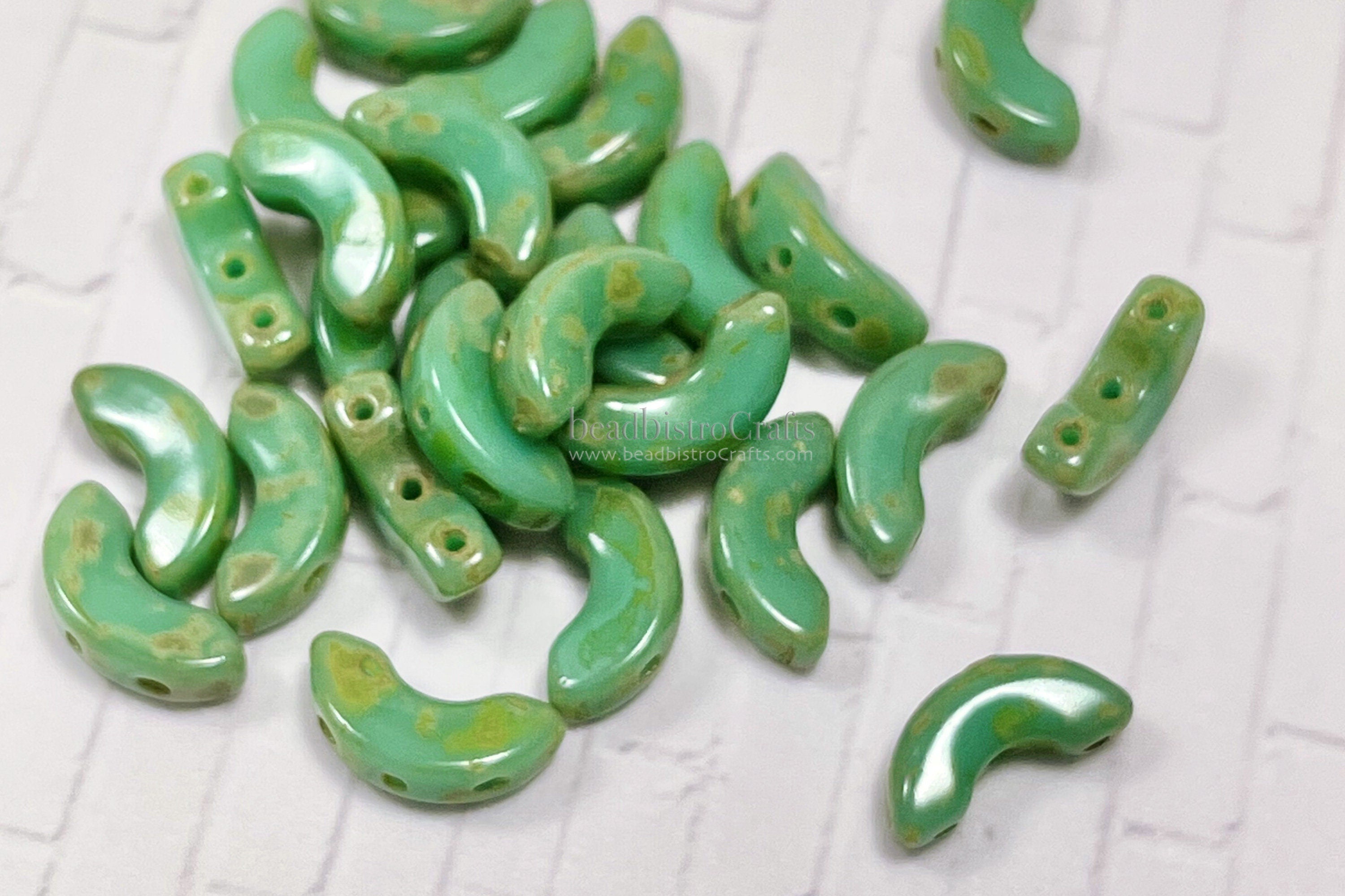 30pcs Czech ARCOS Les Perles Par Puca® beads - 3 hole beads - Opaque Green TURQUOISE TRAVERTINE - 5x10mm