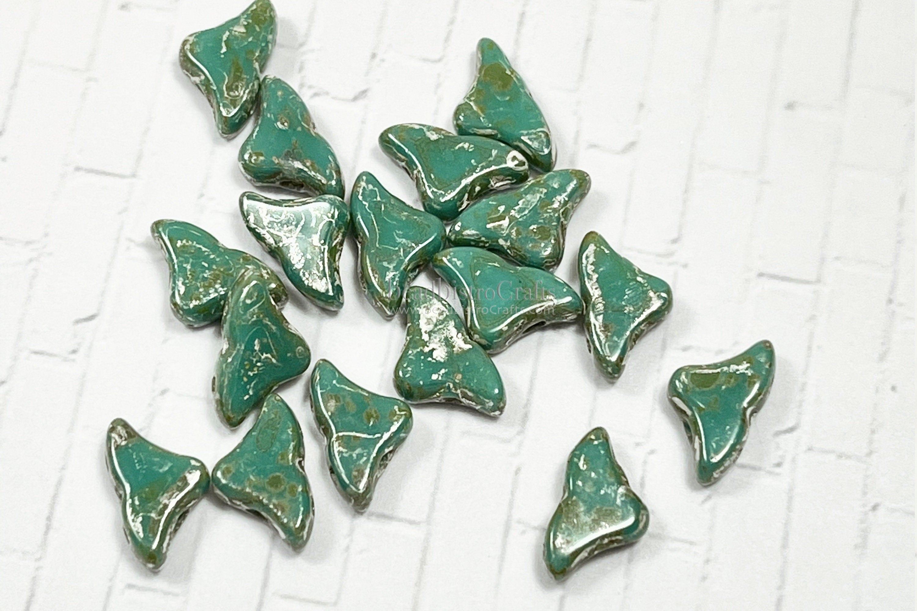 30pcs Czech HELIOS® Par Puca® beads - 2 hole beads - Opaque Green Turquoise NEW PICASSO - 6x10mm