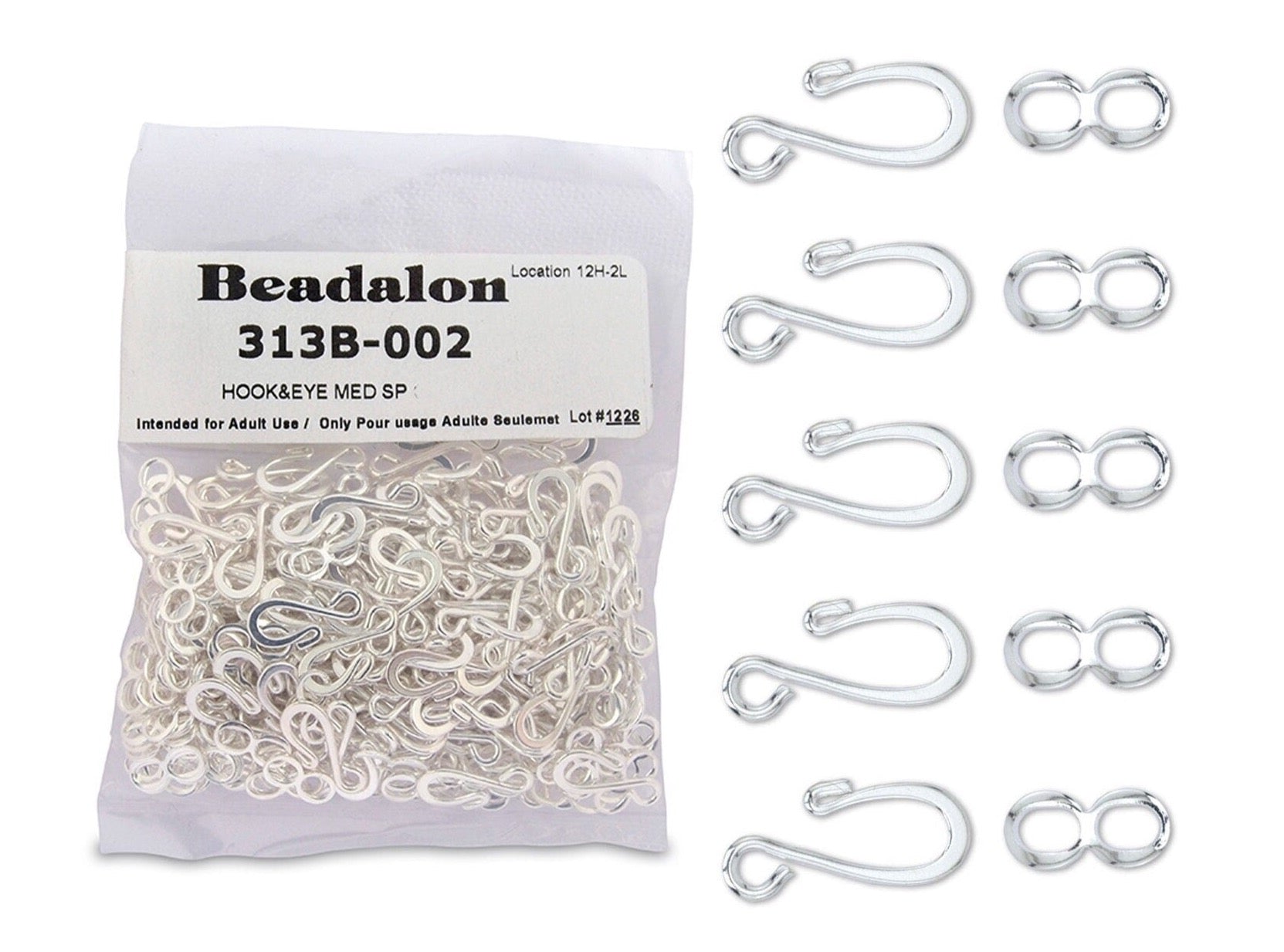 Beadalon Silver Plate Medium Hook & Eye Clasps  (1/2in x 1/4in) Select Quantity