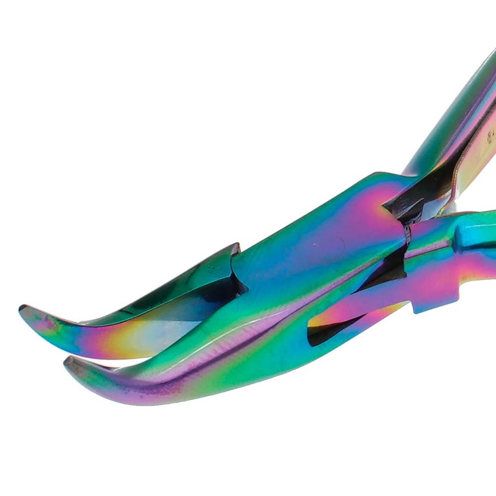 Chroma Series Bent Chain Nose Plier, Stainless-Steel Head, Rainbow Titanium Coating, Contoured Comfort Grip Handle and Double-Leaf Spring