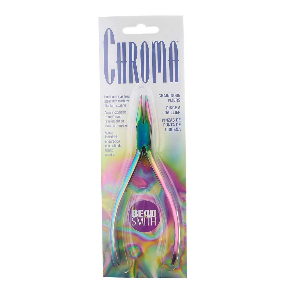 Chroma Series Chain Nose Pliers, Stainless-Steel Head, Rainbow Titanium Coating, Contoured Comfort Grip Handle and Double-Leaf Spring