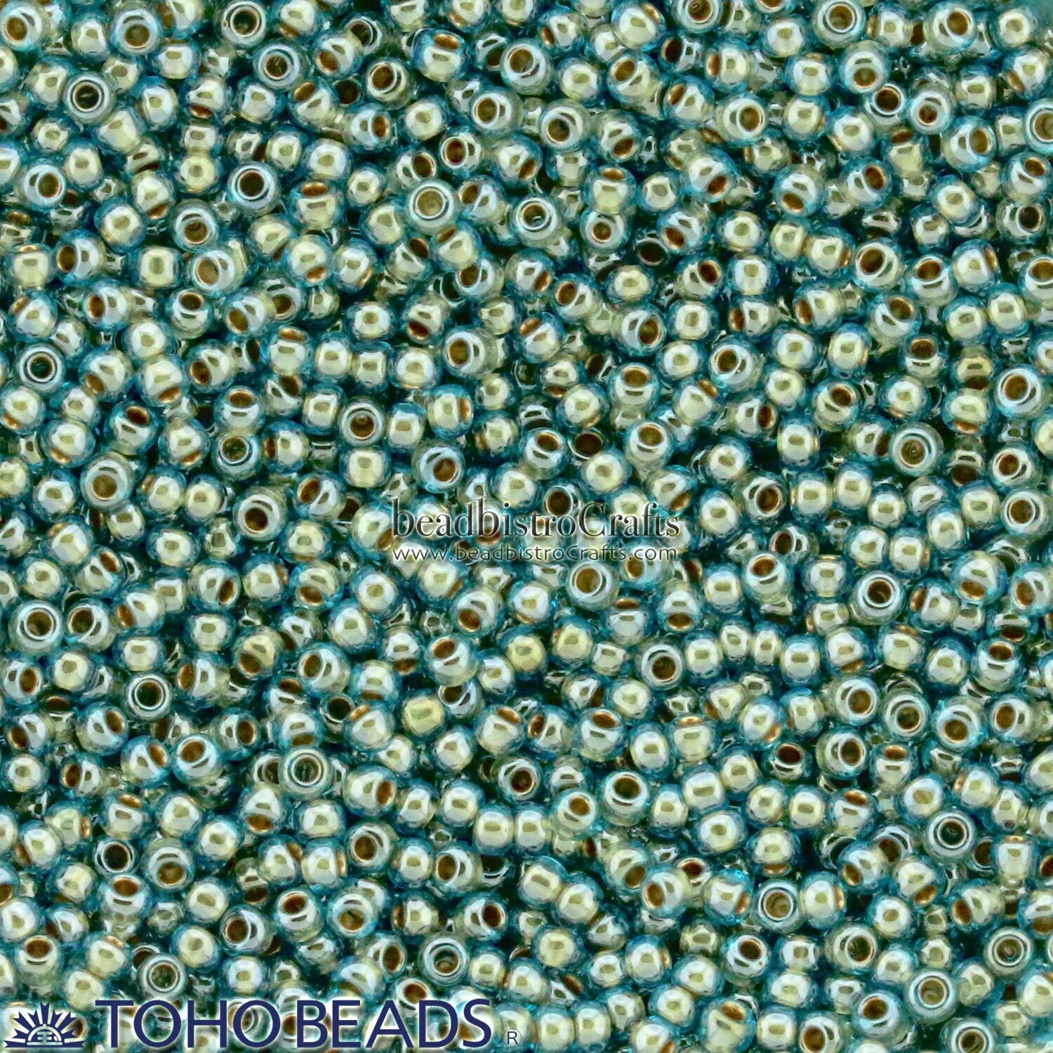 10g TOHO 11/0 ROUND Seed beads - GOLD Lined Aqua - size 11 seed beads # 990