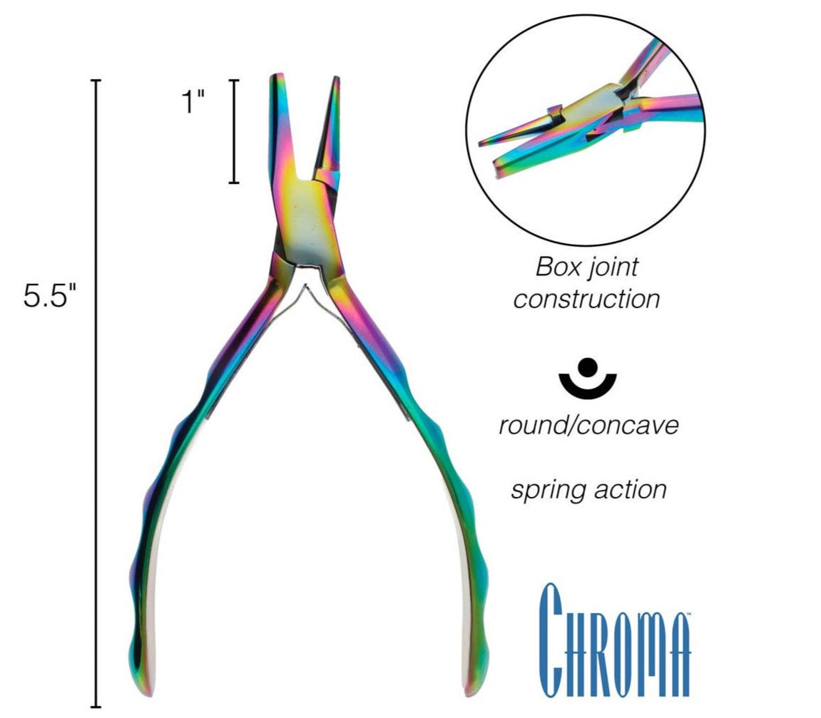 Chroma Series CONCAVE Plier tool for jewelry making, Hardened Stainless-Steel head, contoured comfort grip handle and double-leaf spring.