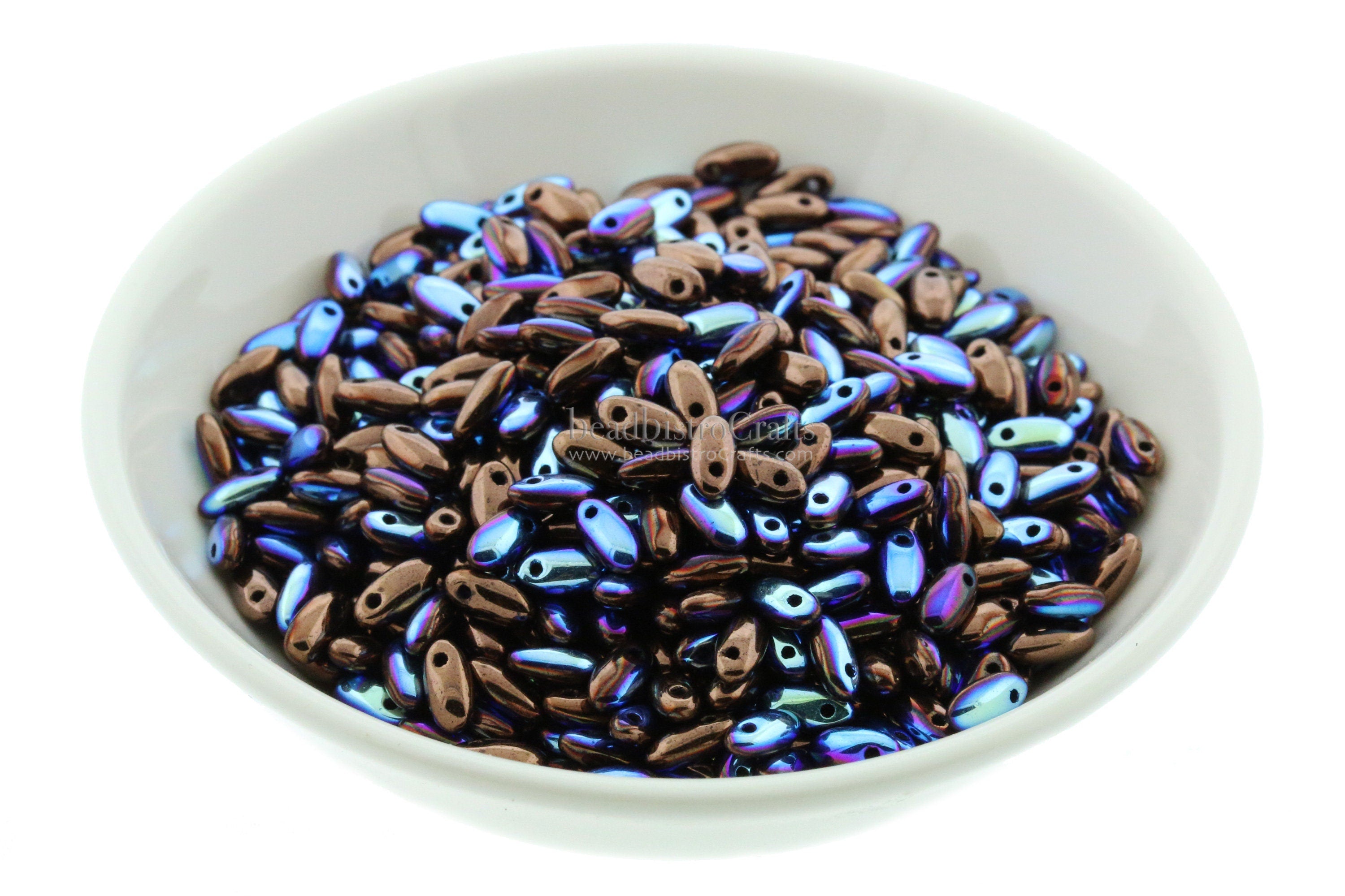 10g Czech RIZO beads - Jet BRONZE AB - Rizo drop beads - top drilled - 2.5x6mm