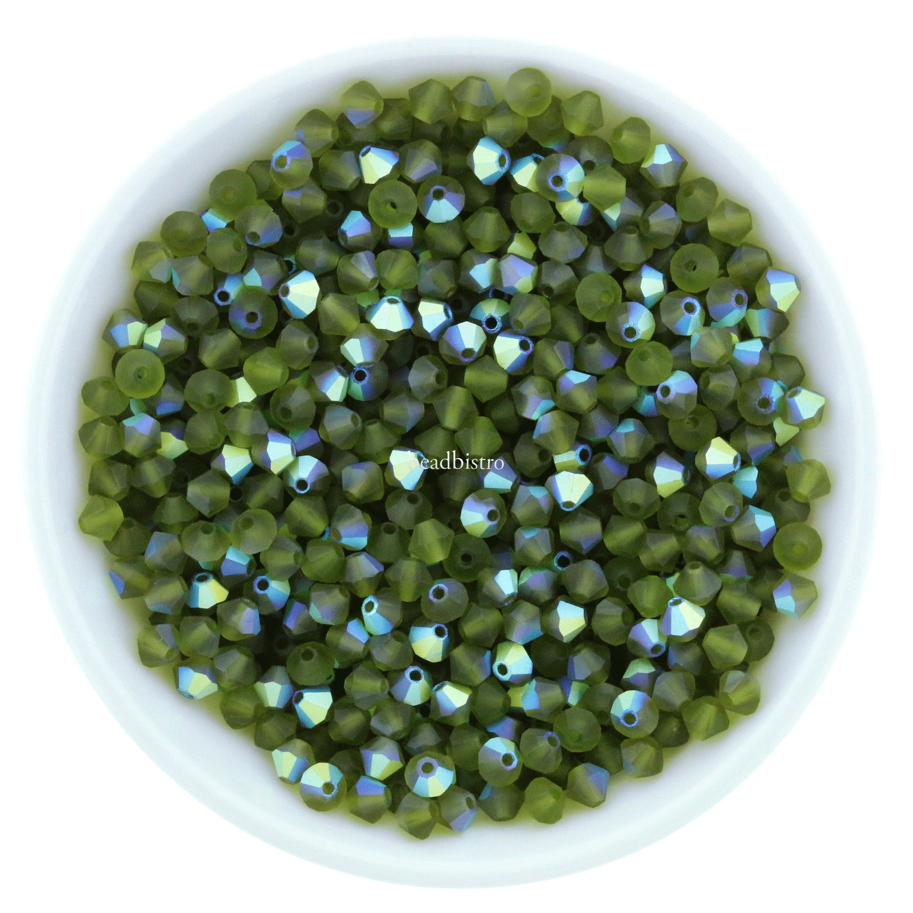 Preciosa Bicones Olivine AB Matte 3mm, 4mm, 6mm Crystal Bicones