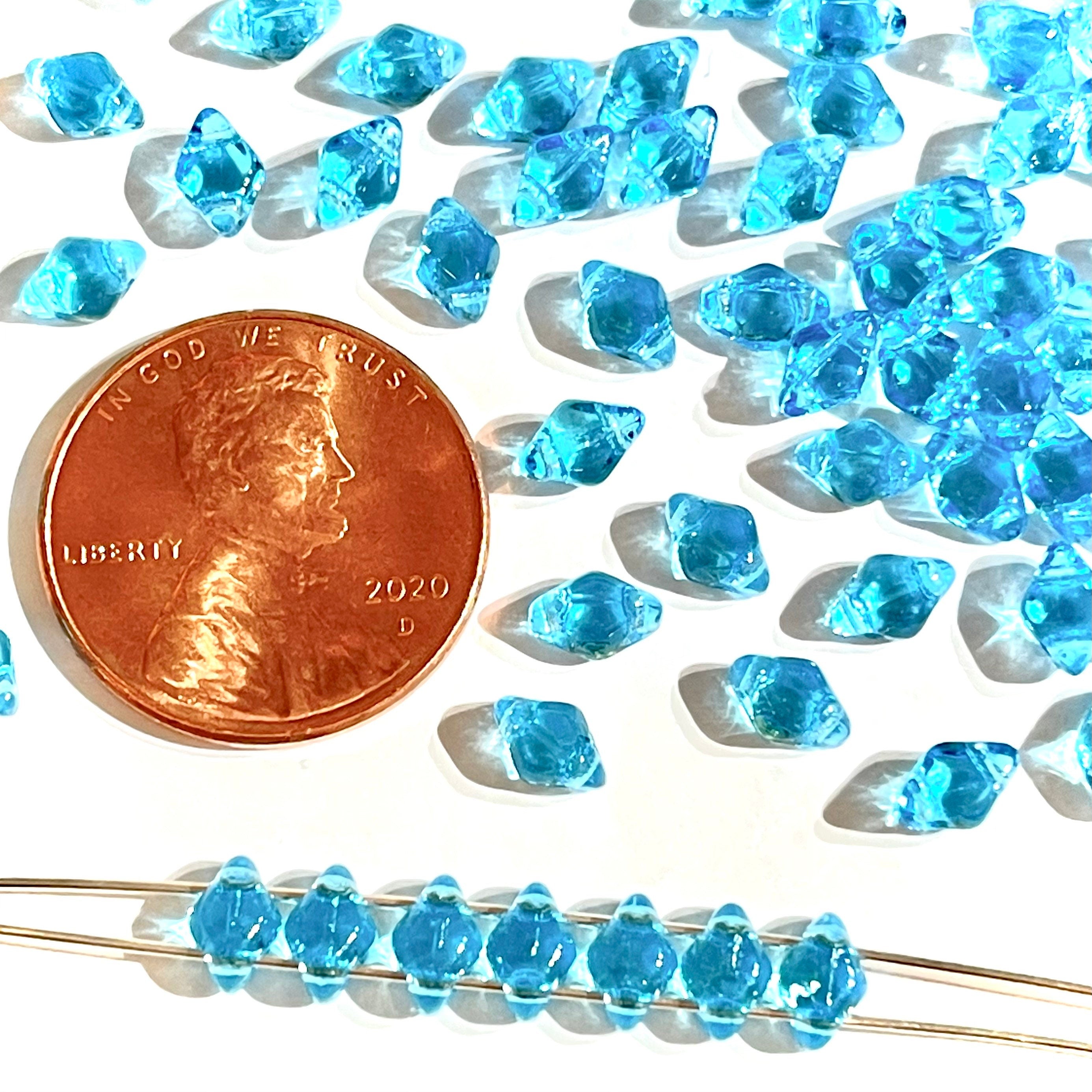 120pcs Czech MINI GemDuo beads - 2 hole beads - Aquamarine - 6x4mm