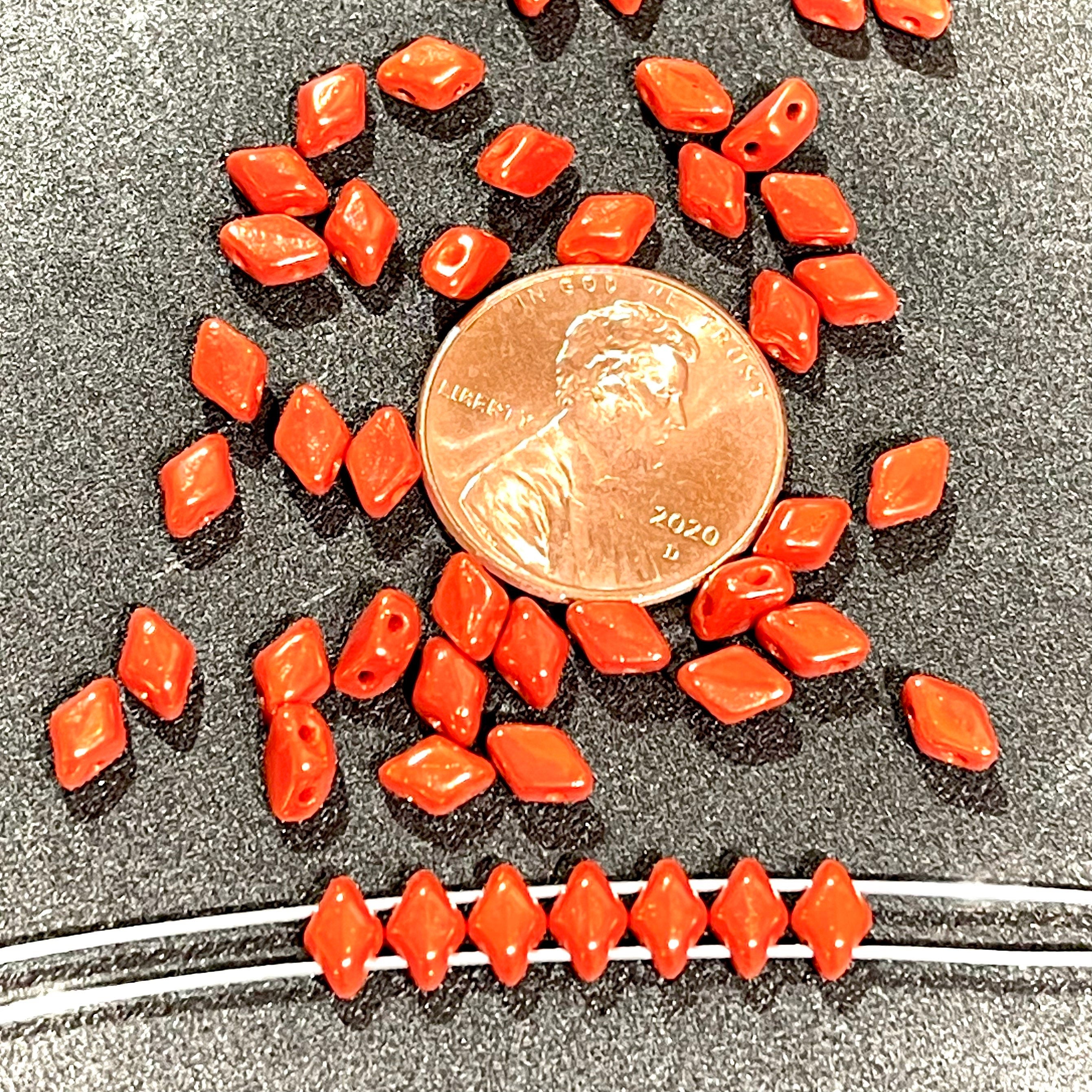 120pcs Czech MINI GemDuo beads - 2 hole beads - Opaque Orange RED LUSTER - 6x4mm