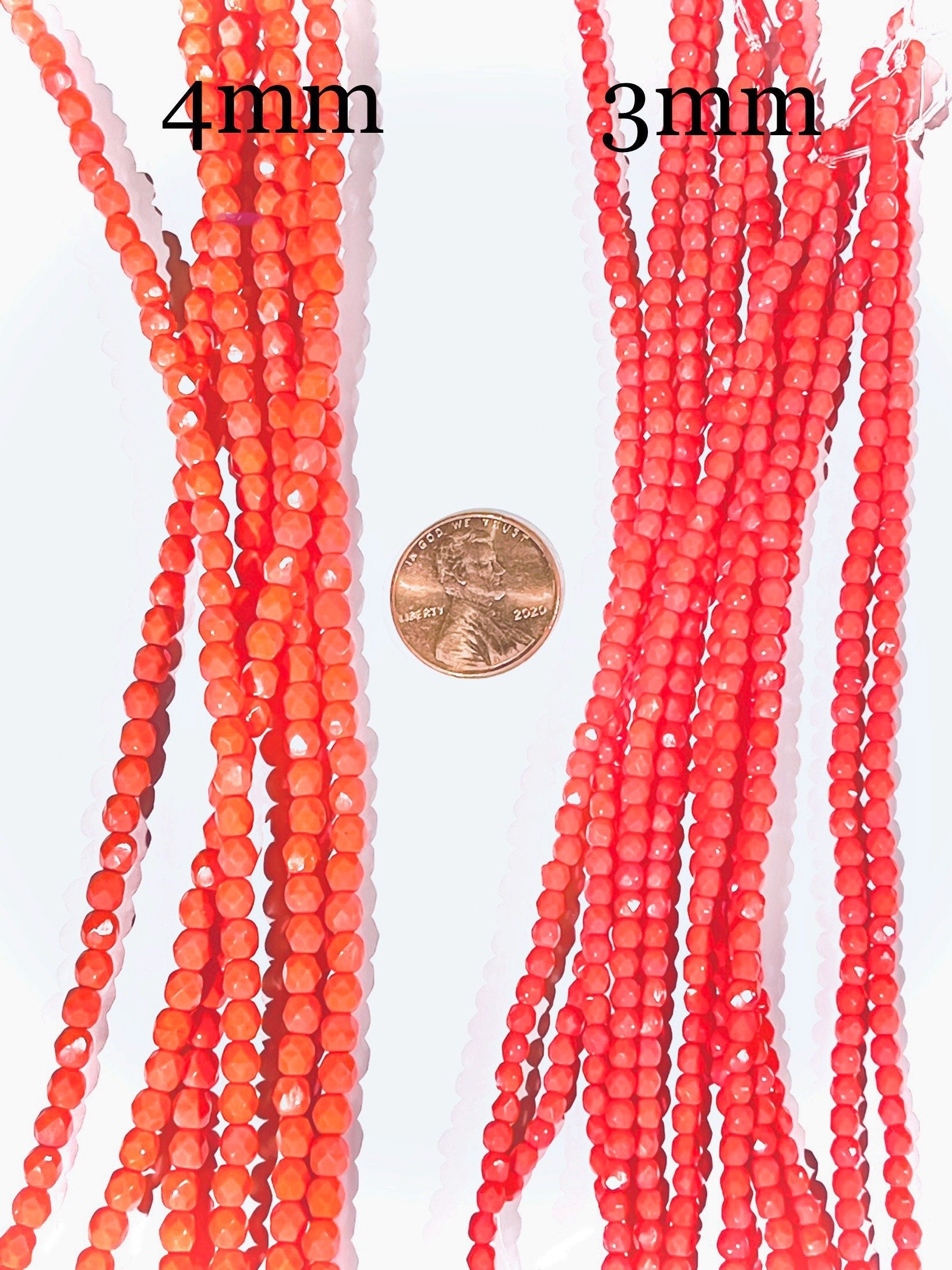 3mm or 4mm Czech glass - 50pcs Firepolish bead - BRIGHT Opaque Salmon Coral - 4mm Facetted beads - Fire polish