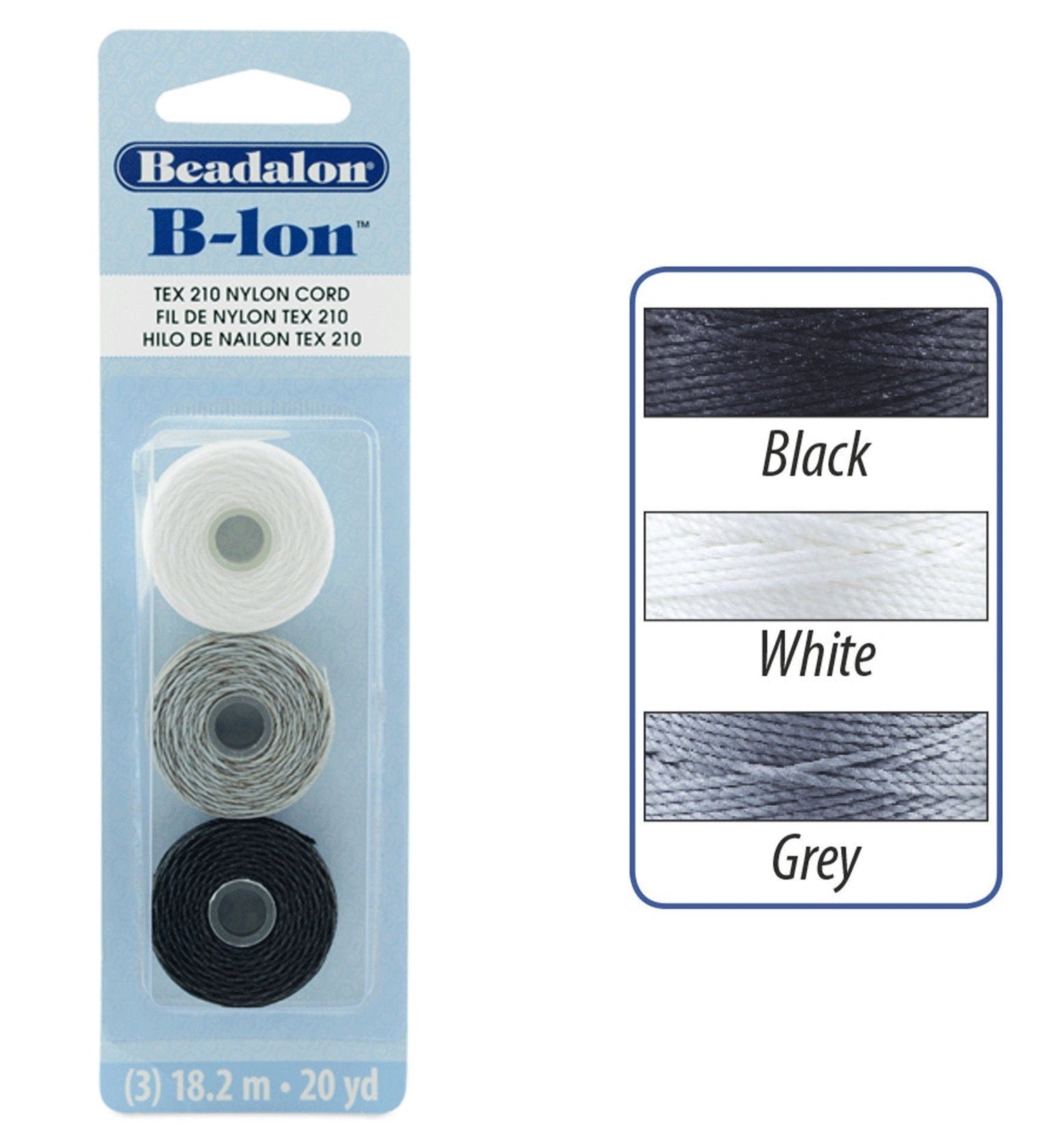 Beadalon® B-Lon™ Nylon Cord Thread for Beading, Jewelry Black, White, & Grey Cord. Kumihimo, Micro-Macrame, Bead Crochet, Jewelry Braiding.