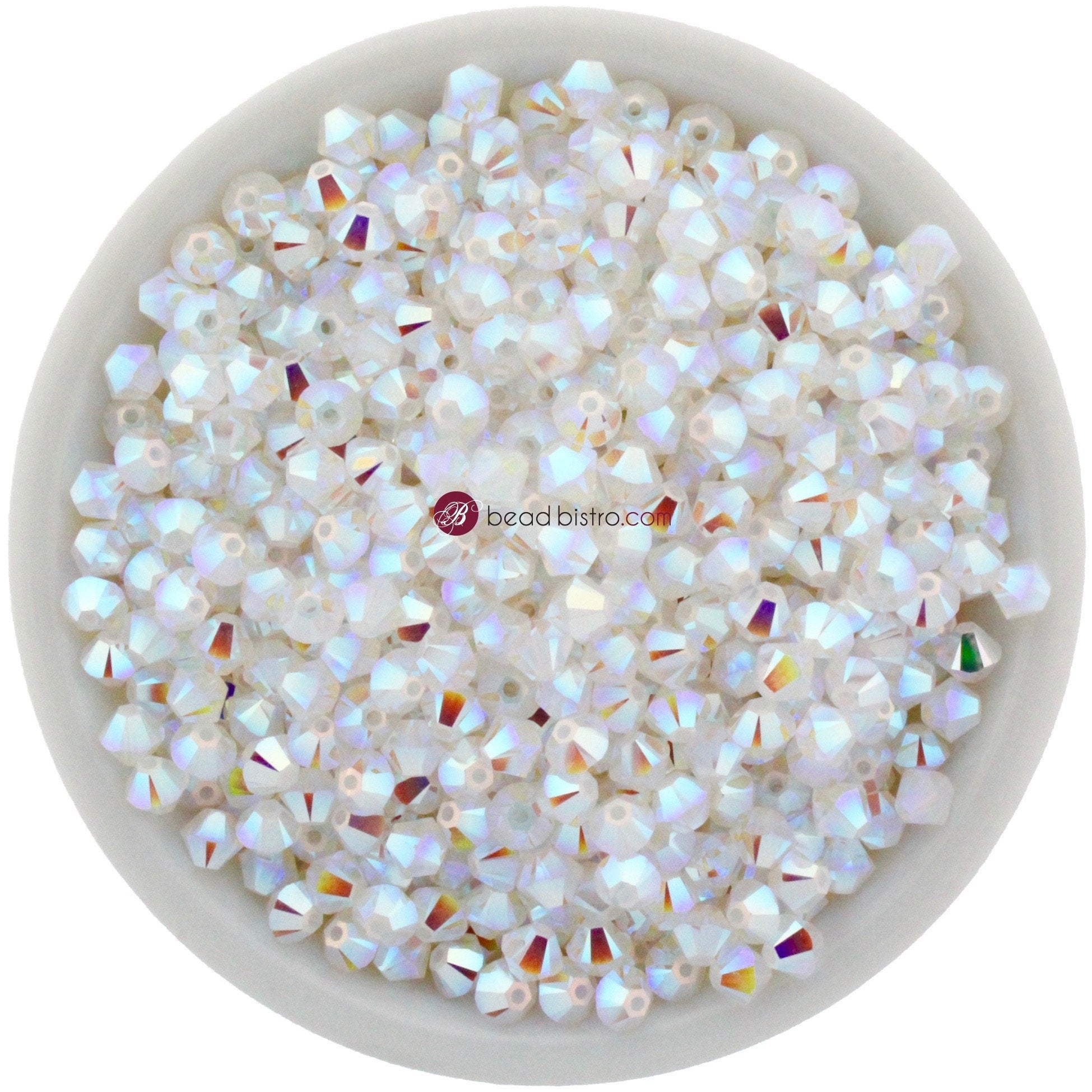 Preciosa Bicones White Opal AB2X 3mm, 4mm, 6mm Crystal Bicones