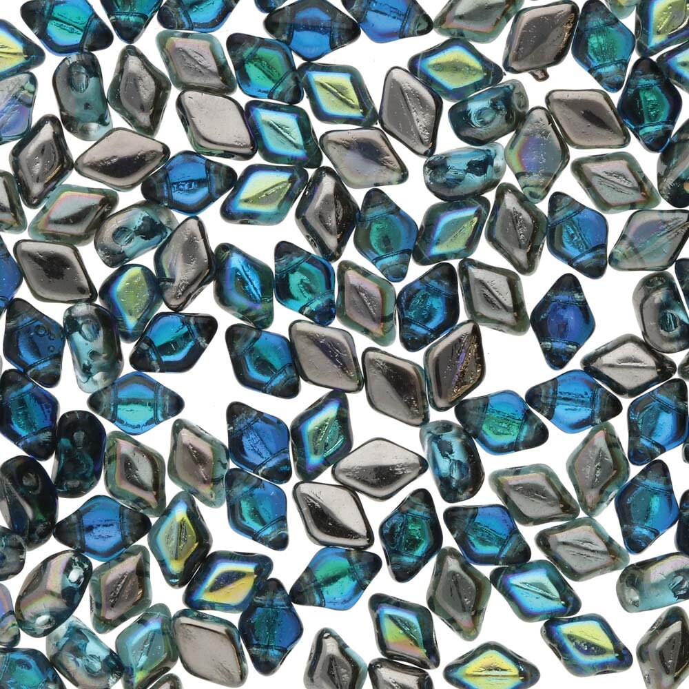 120pcs Czech MINI GemDuo beads - 2 hole beads - Aqua GRAPHITE RAINBOW - 6x4mm