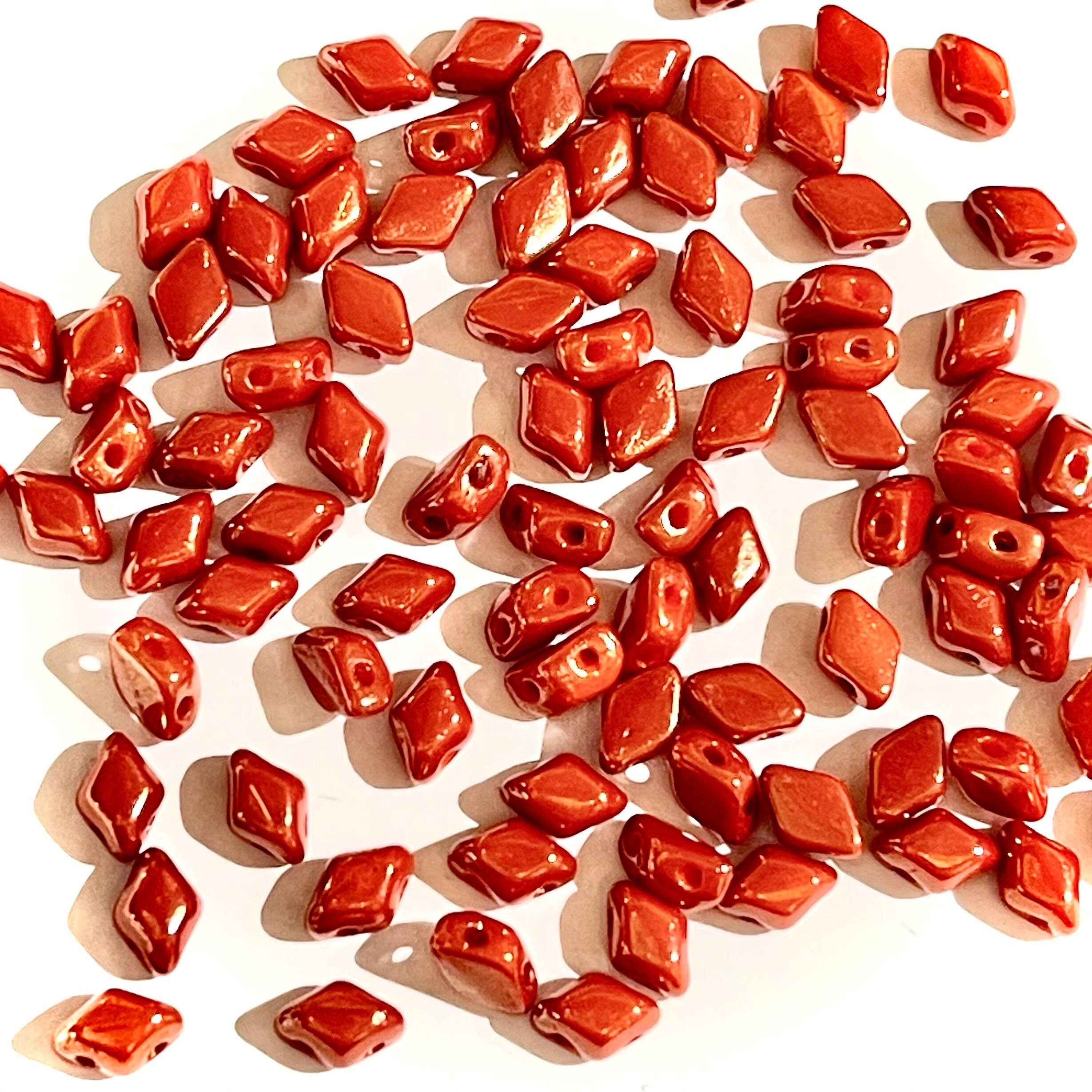 120pcs Czech MINI GemDuo beads - 2 hole beads - Opaque Orange RED LUSTER - 6x4mm