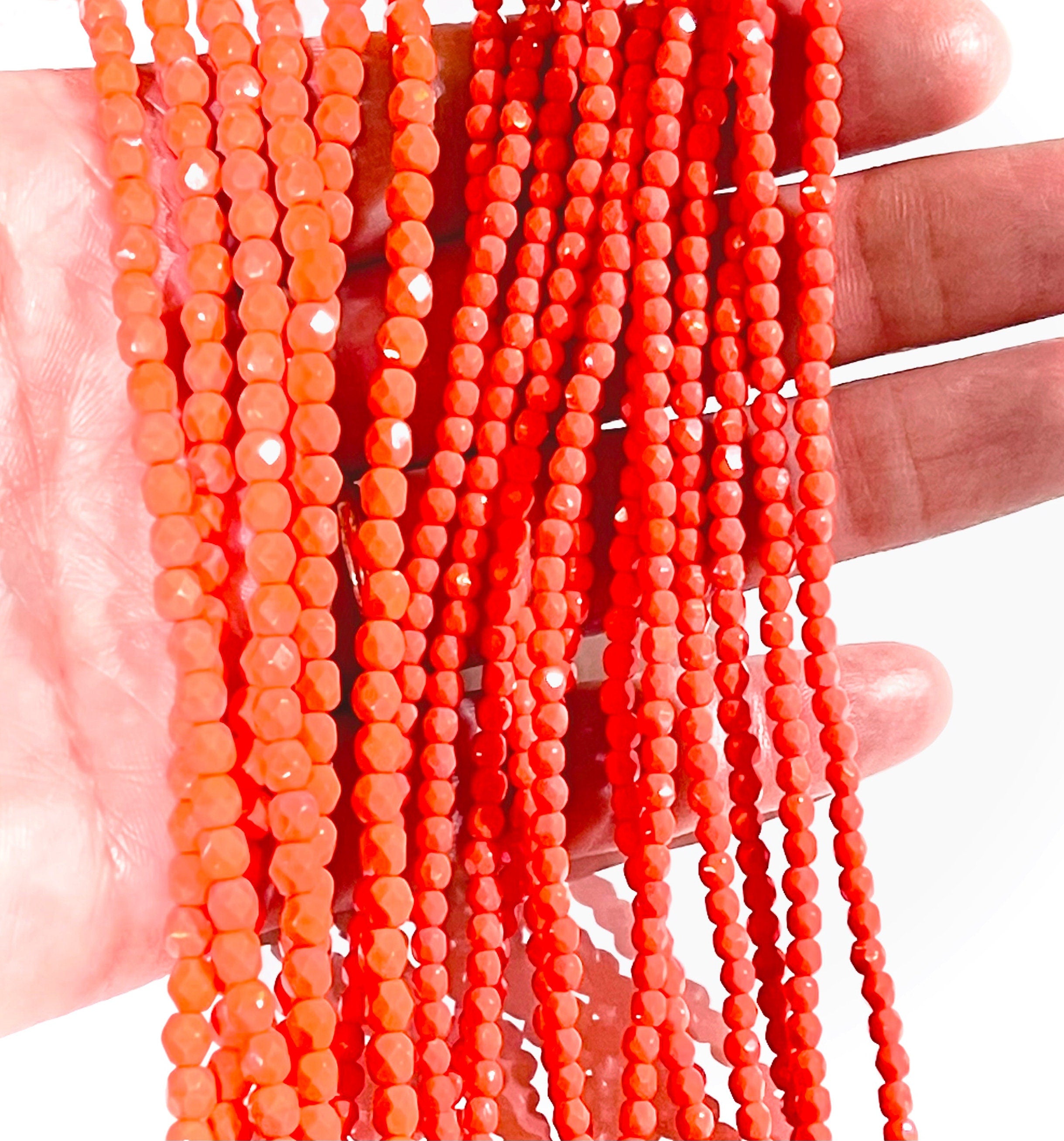 3mm or 4mm Czech glass - 50pcs Firepolish bead - BRIGHT Opaque Salmon Coral - 4mm Facetted beads - Fire polish