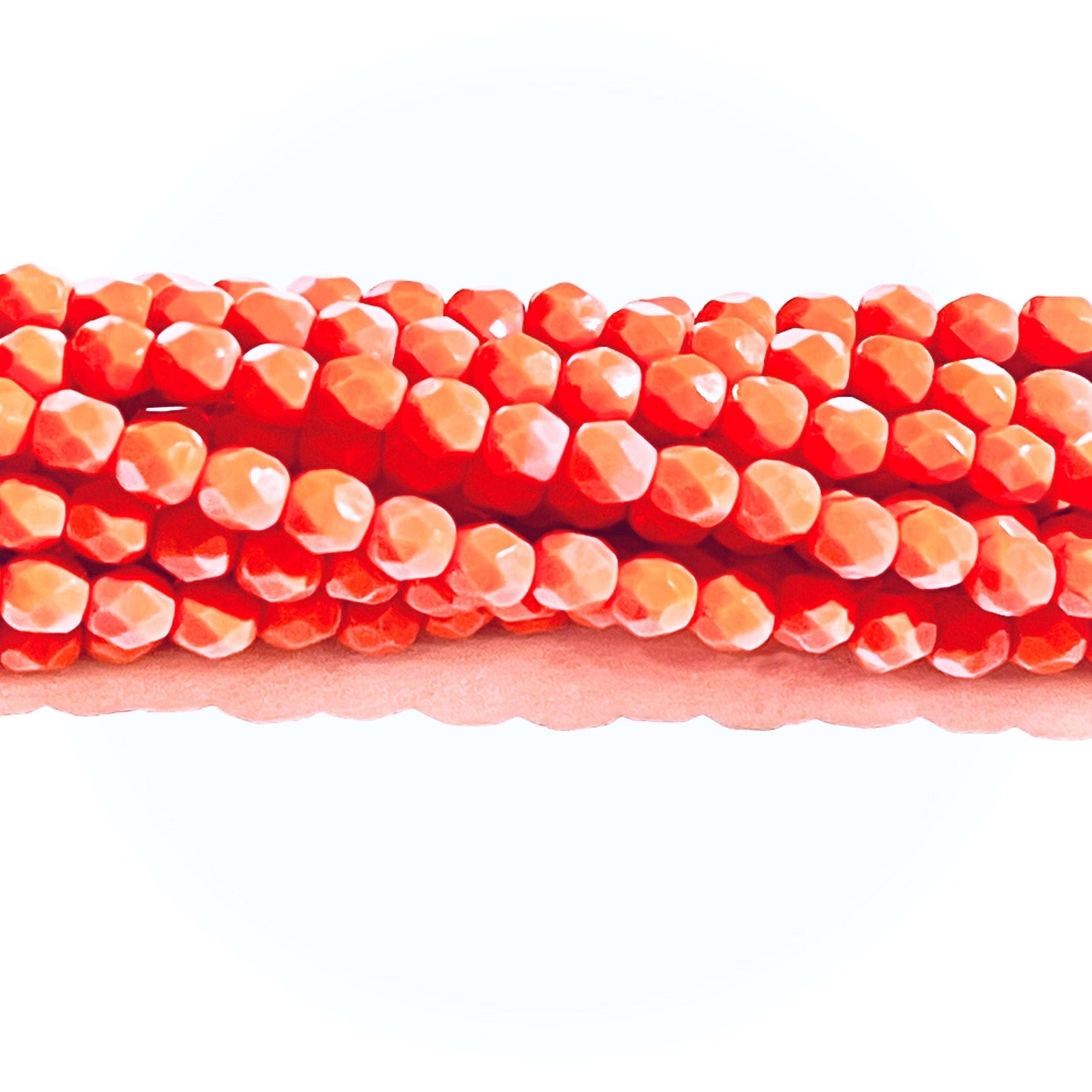 3mm or 4mm Czech glass - 50pcs Firepolish bead - BRIGHT Opaque Salmon Coral - 4mm Facetted beads - Fire polish