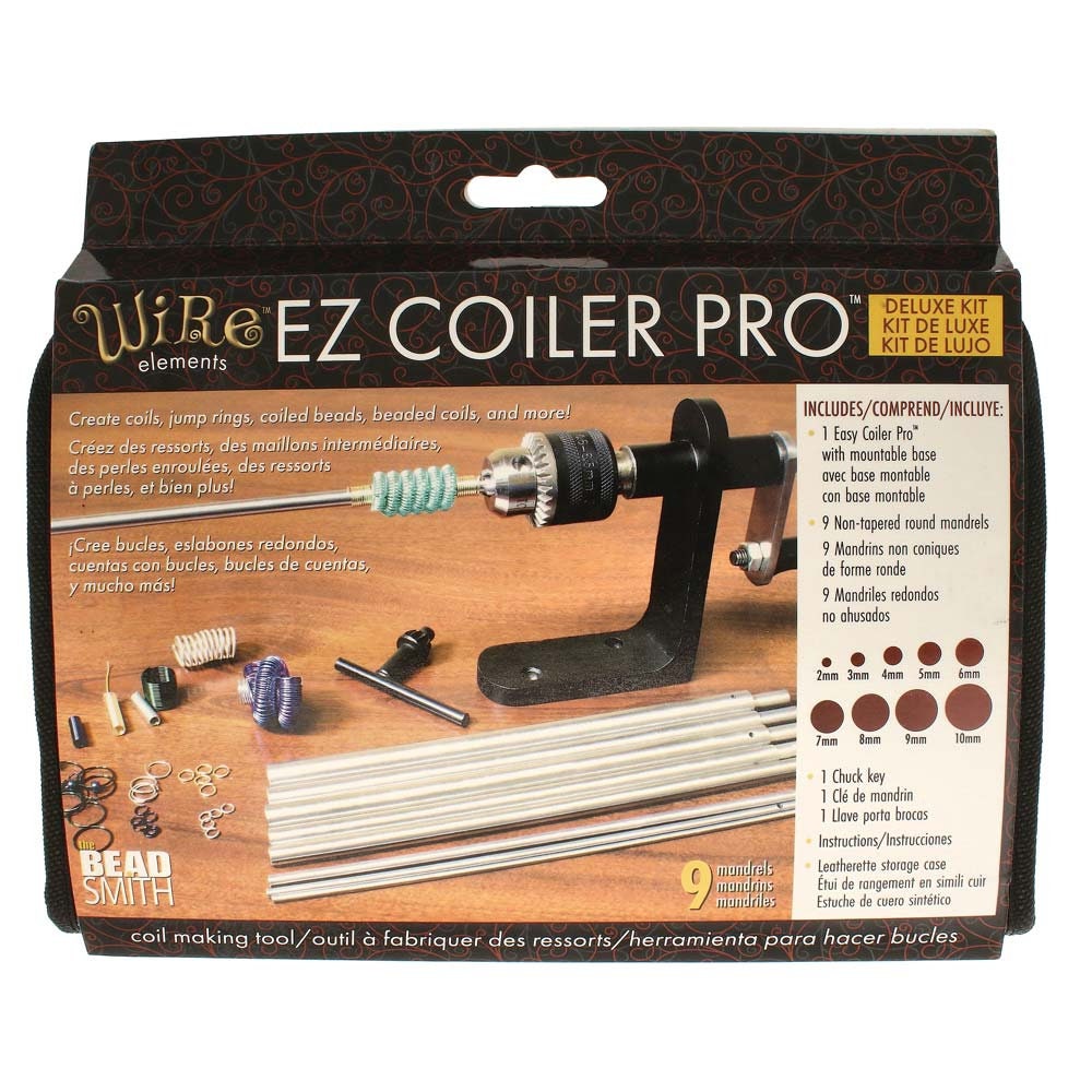 Wire Elements EZ Coiler PRO Deluxe Tool Kit, (9 Different Non-Tapered Mandrel Sizes) by The BeadSmith