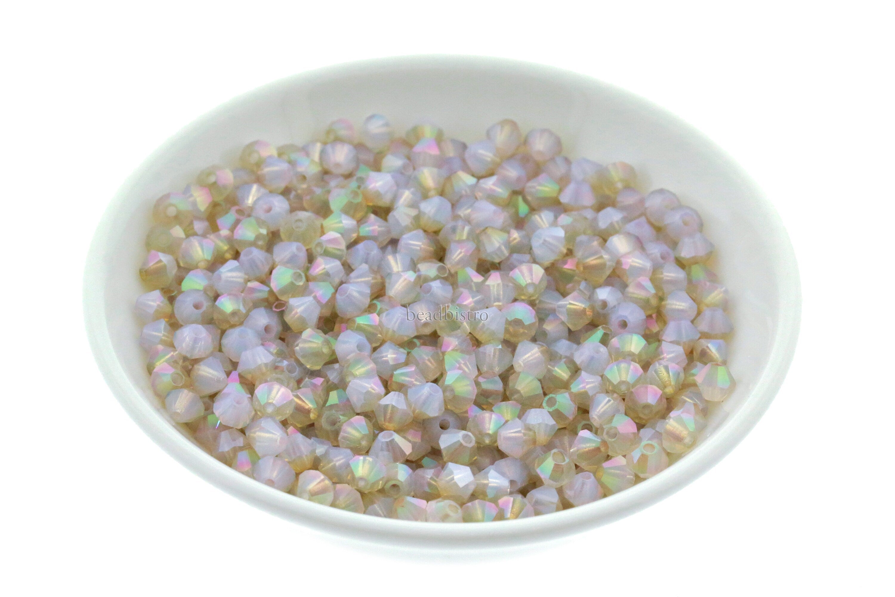 Preciosa Bicones White Opal Purple Haze 3mm, 4mm, 6mm Crystal Bicones