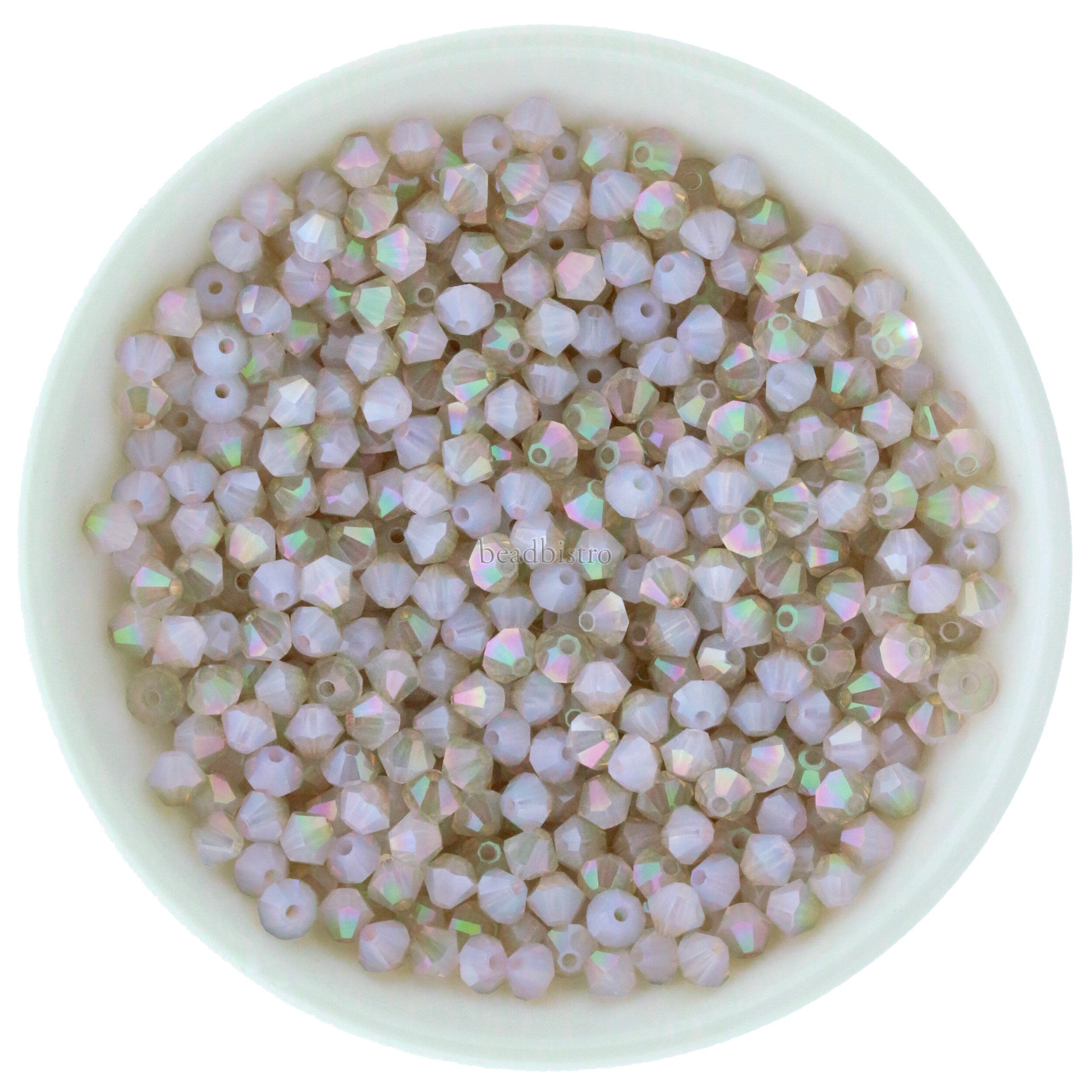 Preciosa Bicones White Opal Purple Haze 3mm, 4mm, 6mm Crystal Bicones