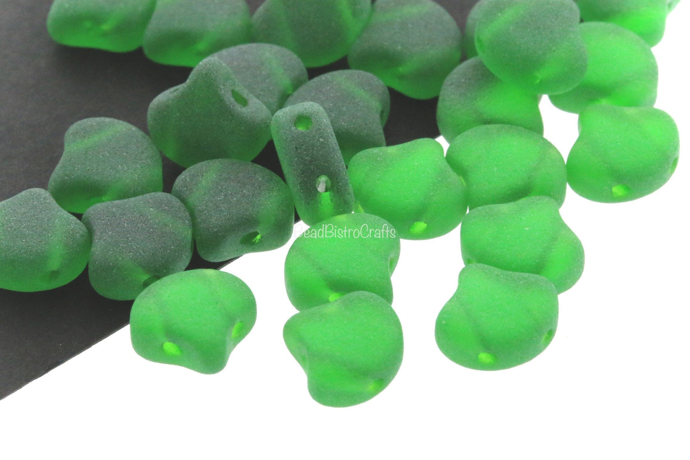 30pcs Czech 2-hole GINKO beads - Ginko Duo - FROSTED MATTE Transparent Green * Ginko bead - 7.5x7.5mm