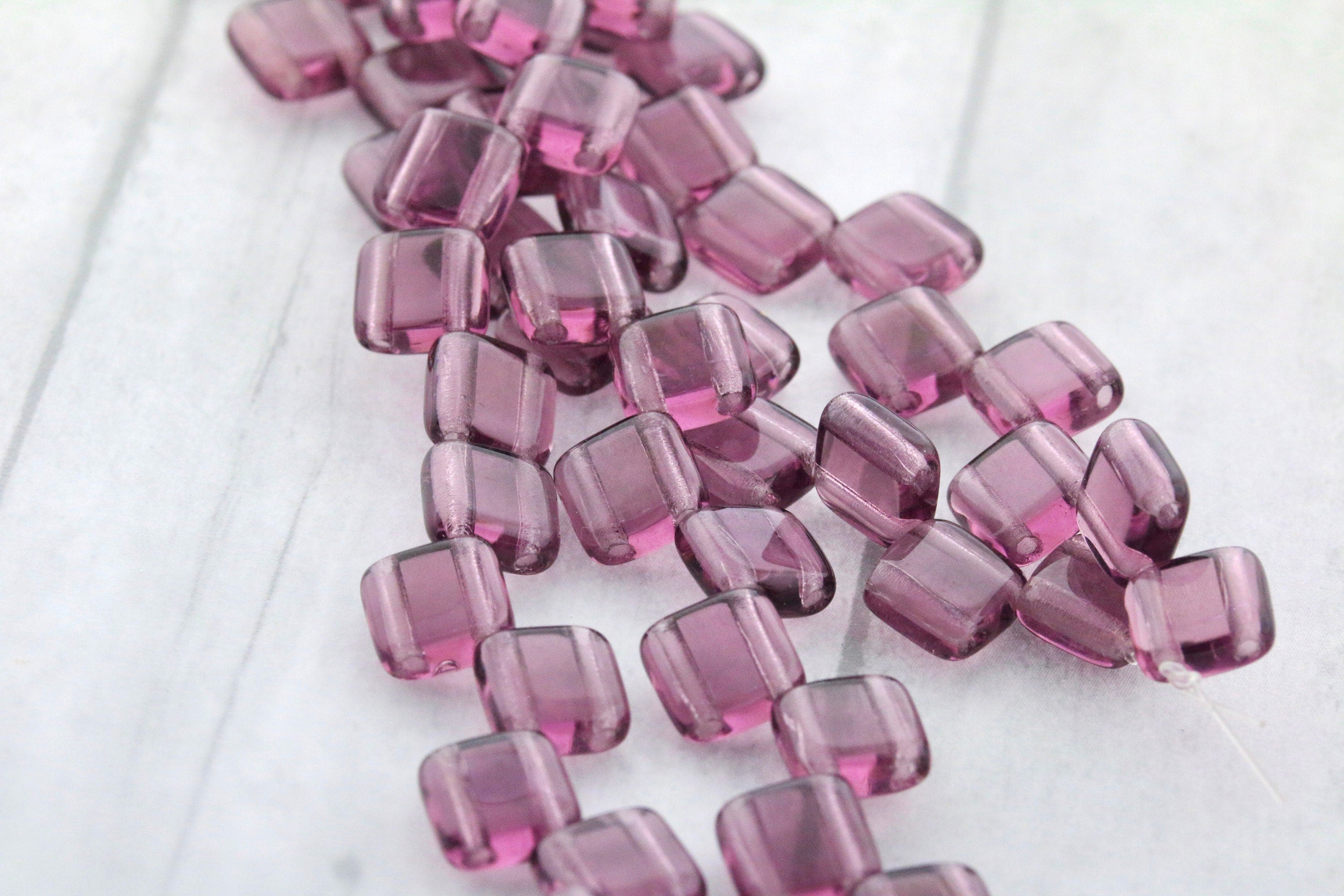 25pcs Czech 2-hole Tile beads - Transparent AMETHYST Purple glass * 6mm