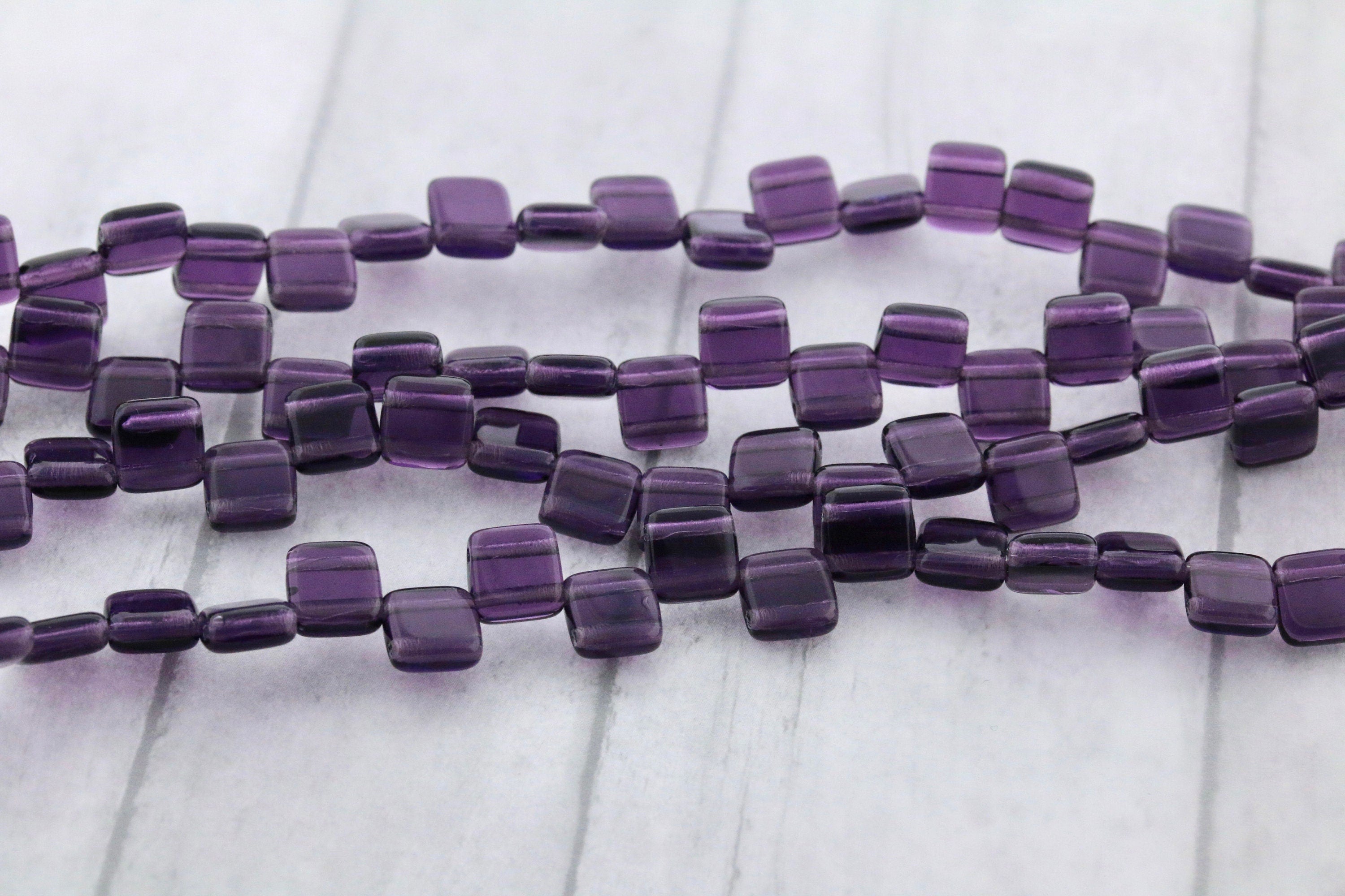 25pcs Czech 2-hole Tile beads - Transparent DEEP TANZANITE Purple glass * 6mm