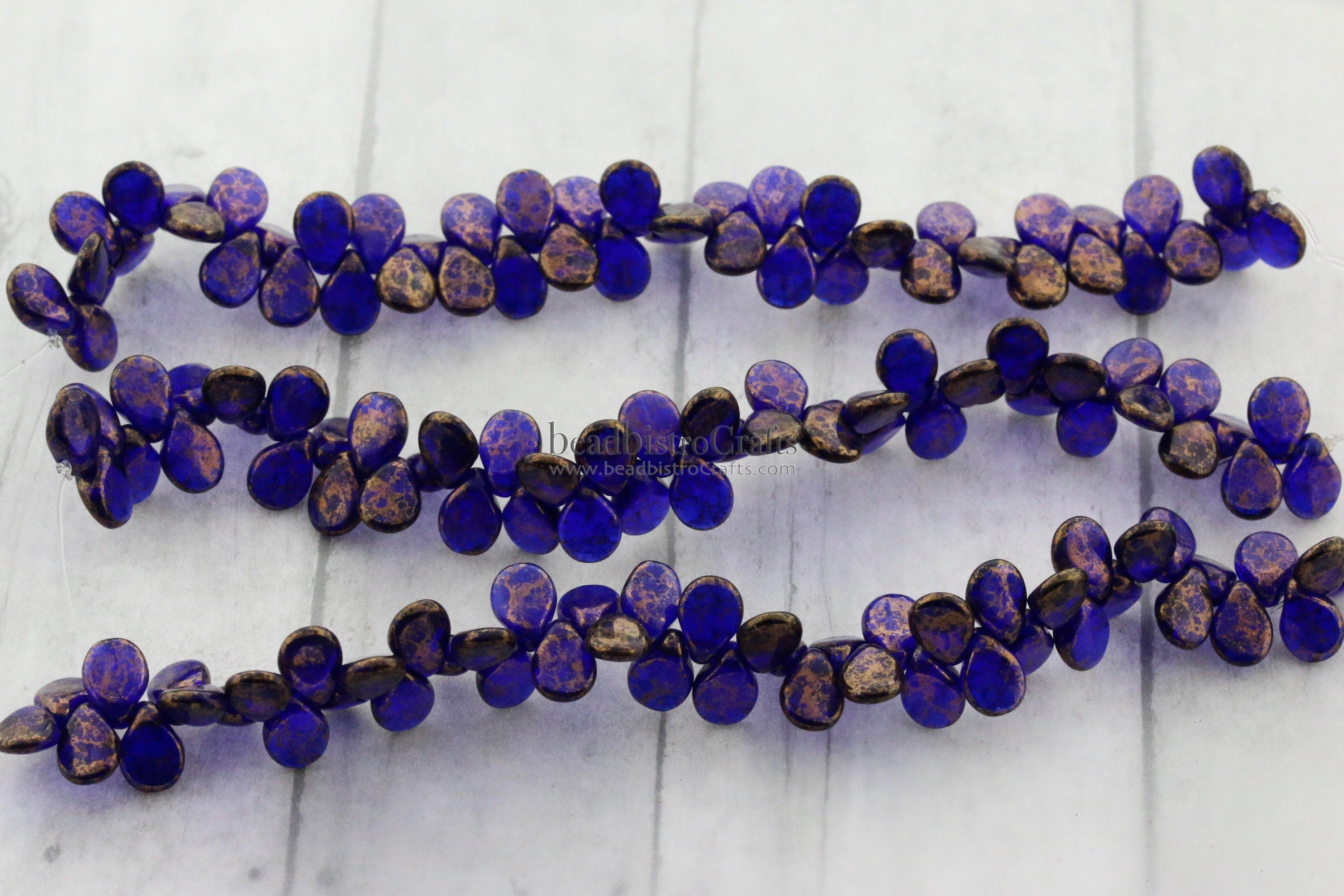 Bronze Pip Beads - 50pcs Czech Glass - Deep Cobalt BRONZE TERACOTA - Drop Beads - Preciosa pip 5x7mm