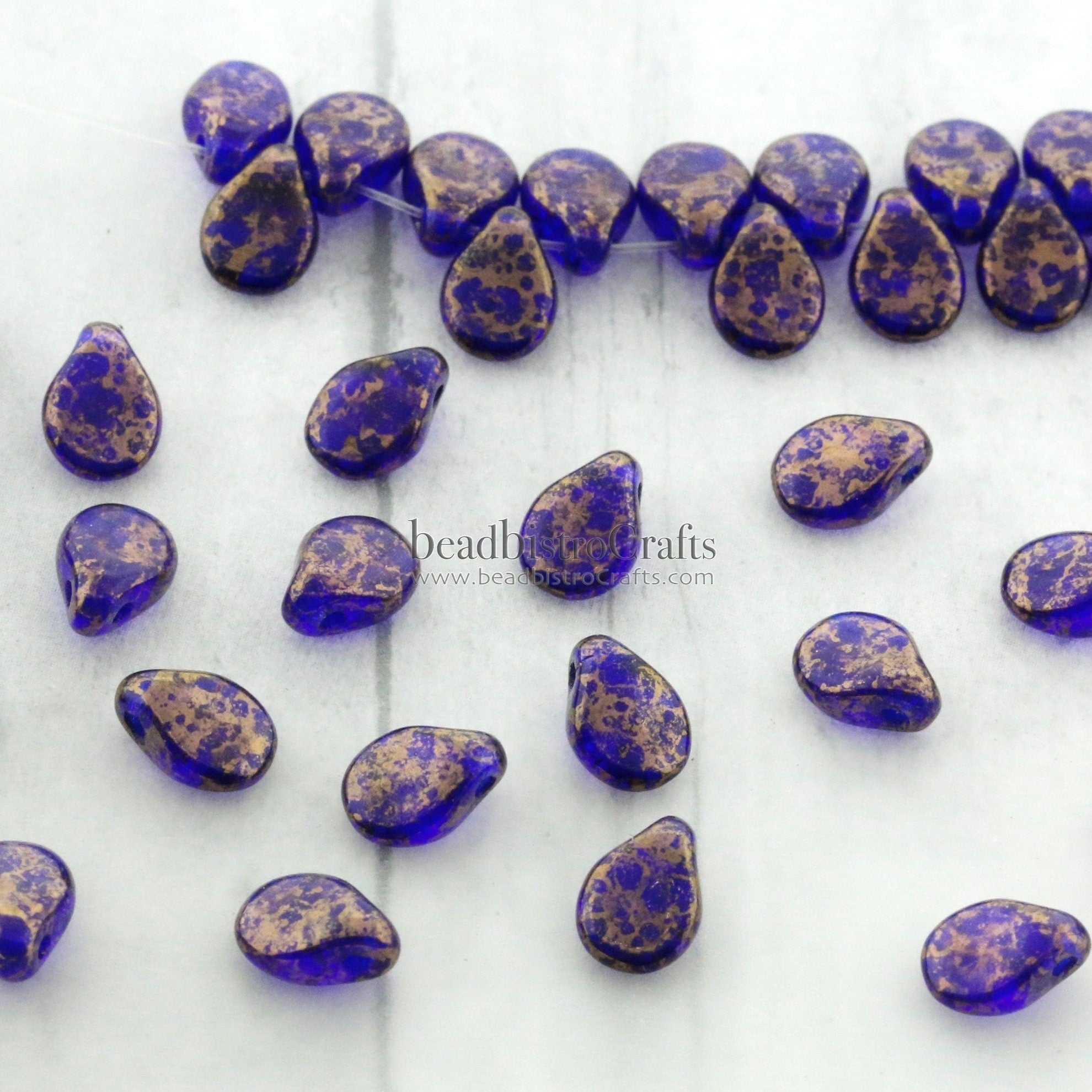 Bronze Pip Beads - 50pcs Czech Glass - Deep Cobalt BRONZE TERACOTA - Drop Beads - Preciosa pip 5x7mm