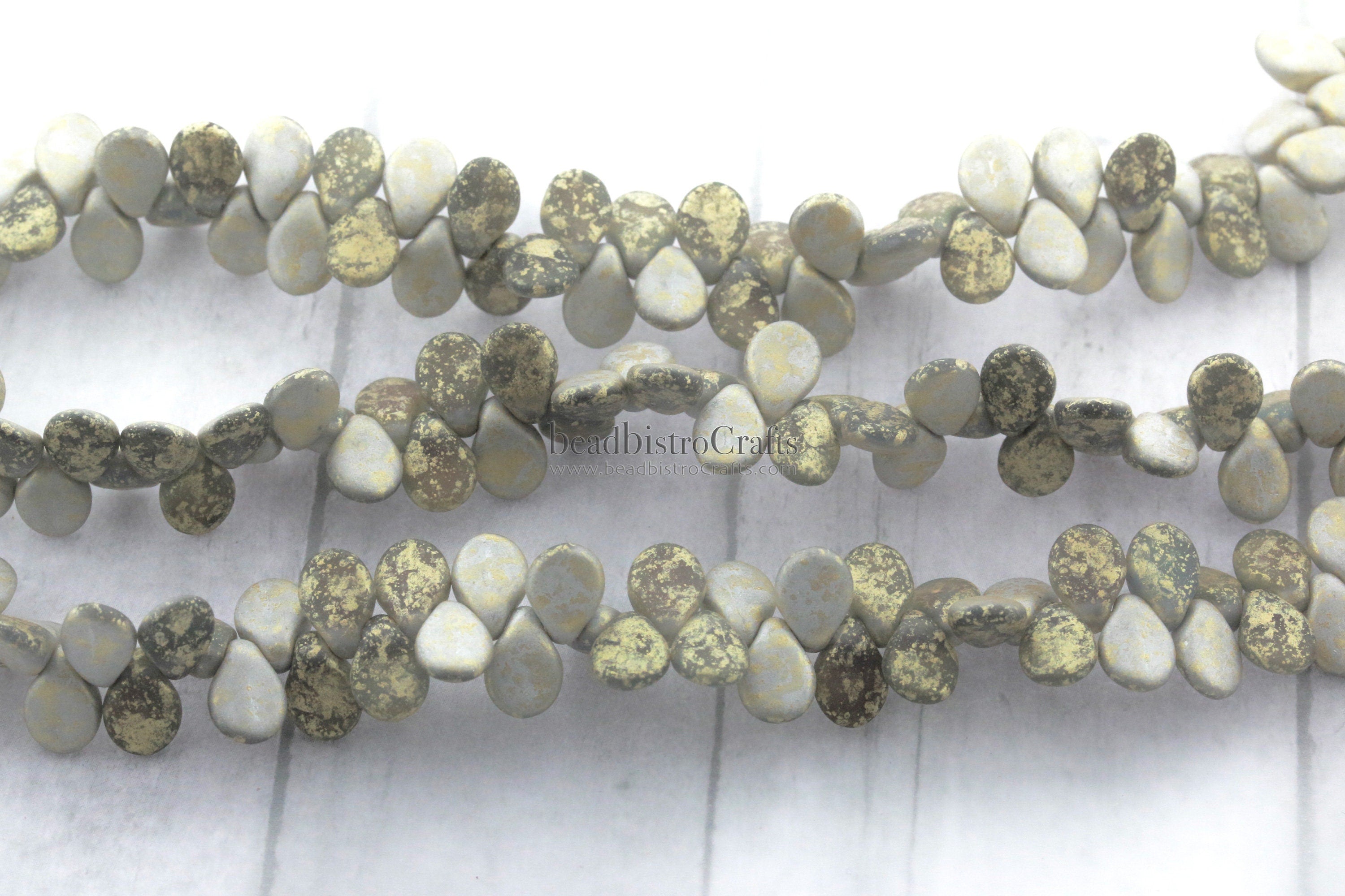 Czech Pip Beads - 50pcs Czech Glass - FROSTED Backlit VAPOR Gold SPLASH * - Drop Beads - Preciosa pip 5x7mm