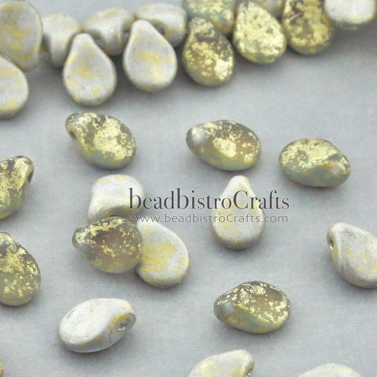 Czech Pip Beads - 50pcs Czech Glass - FROSTED Backlit VAPOR Gold SPLASH * - Drop Beads - Preciosa pip 5x7mm